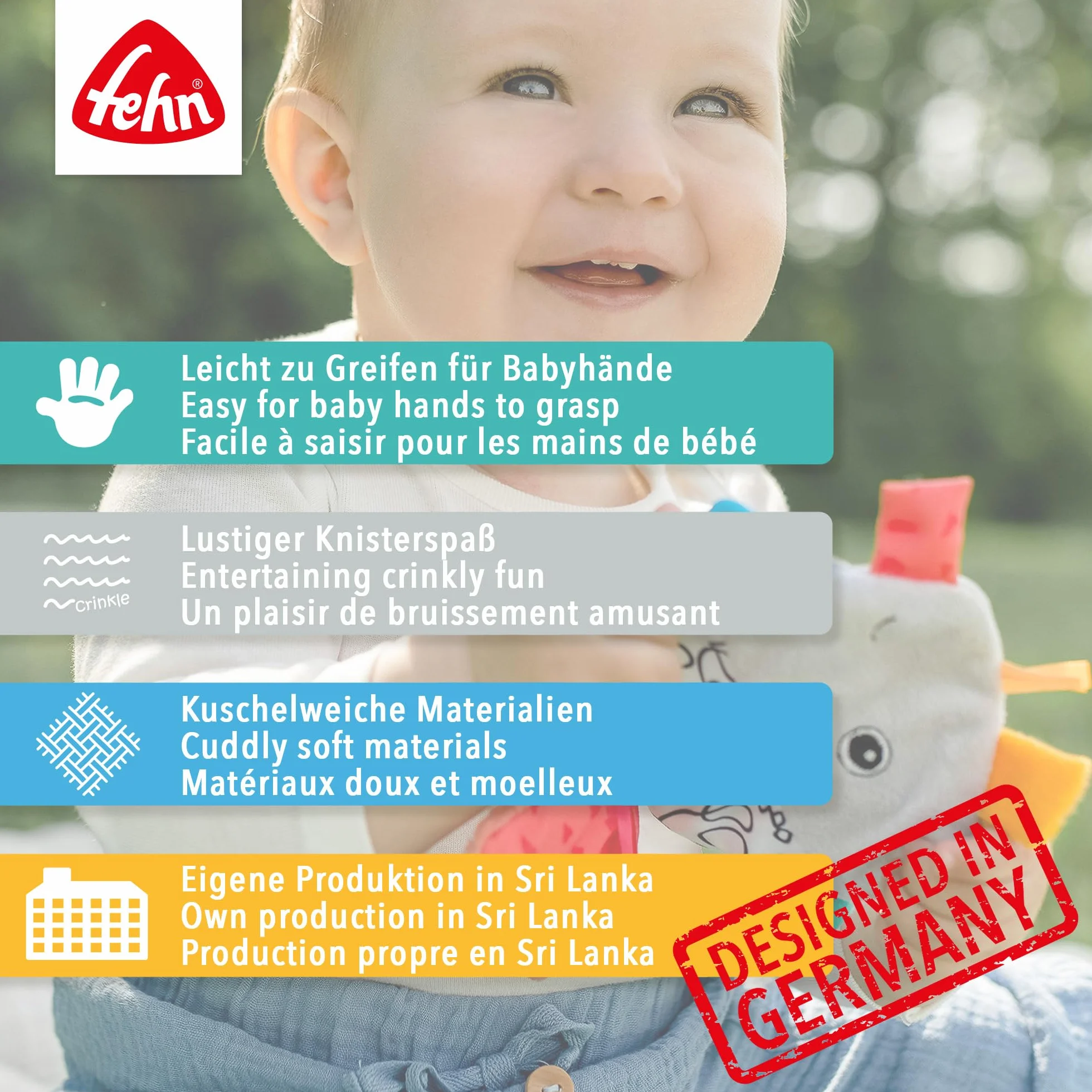 Fehn Wydra trzaskająca – szelest aktywności do chwytania, podsłuchiwania, zabawy i generowania dźwięków – wspomaga zmysły i motorykę dziecka – idealny towarzysz dla niemowląt i małych dzieci od