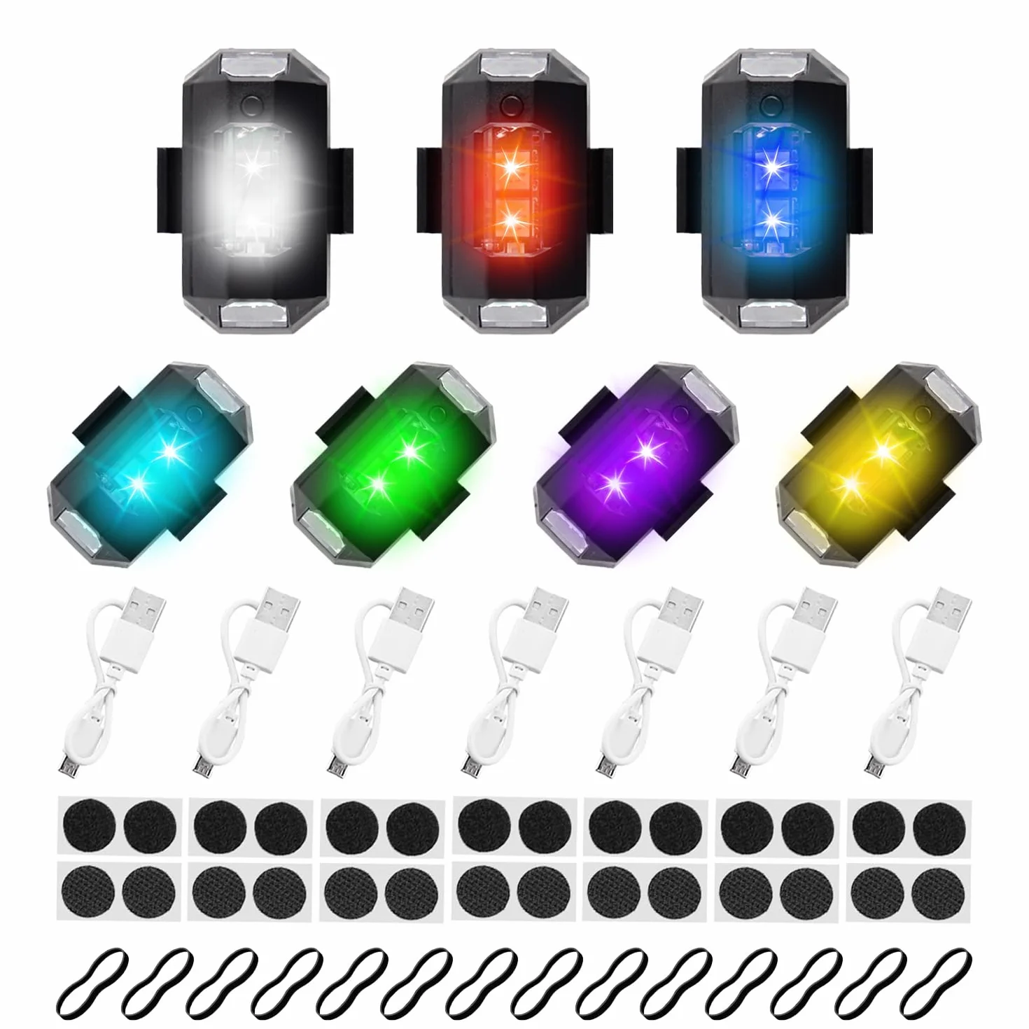 Światło stroboskopowe, 7 sztuk, światło stroboskopowe, LED, antykolizyjne, 7 kolorów z ładowaniem USB, migające światło LED, odpowiednie do motocykli, samochodów, samochodów RC, dronów