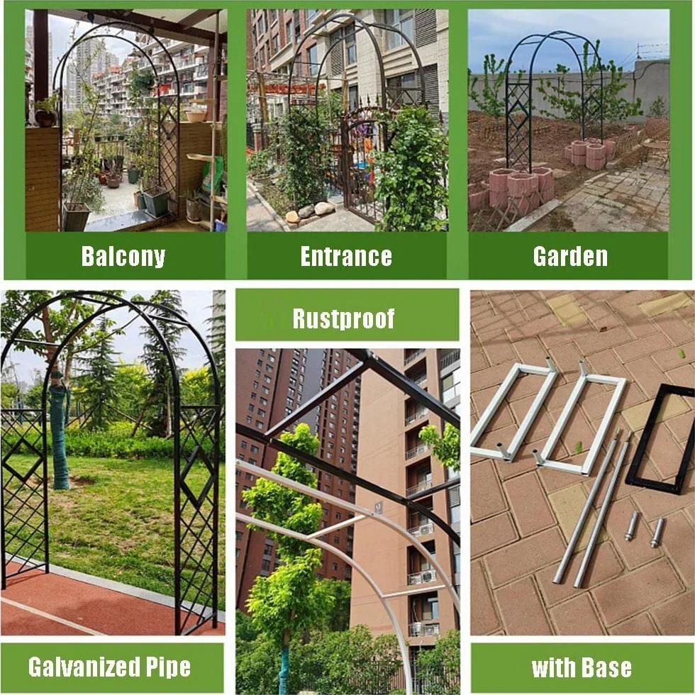 Generisch Łuk Ogrodowy Metalowy 180-380 cm Czarny Pergola z Cokołem Łuk Różany