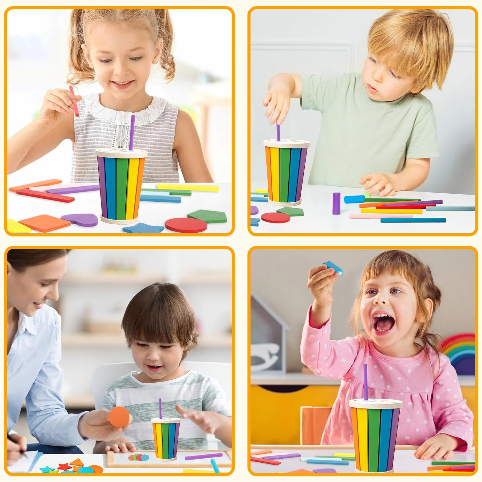 Montessori zabawka dla dzieci od 1 lat, sensoryczna, zabawka edukacyjna, Gra Sortowania Kolorów, 3 w 1 Drewniana Zabawka Niemowląt, Odpowiednie dla dzieci w wieku 1, 2, 3 roku