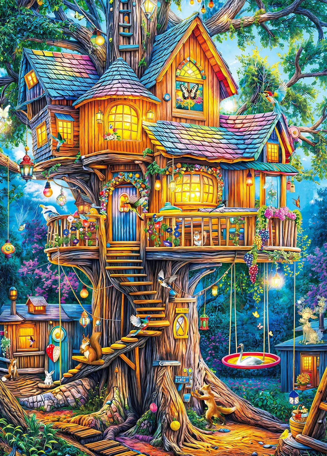 Puzzle 1000 elementów dla dorosłych, klasyczna gra edukacyjna, piękna dekoracja, fantazja, domek na drzewie, prezenty