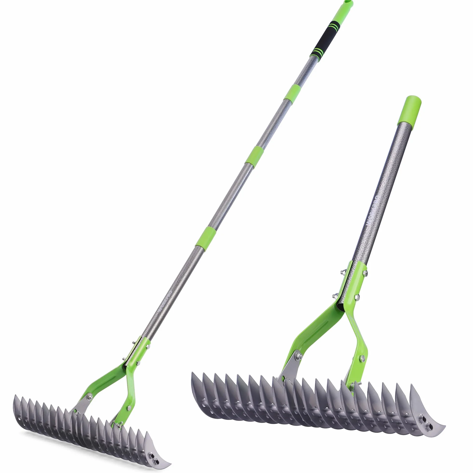 WORKPRO Grabie do liści 38 cm, regulowany uchwyt 102–178 cm, dwustronna głowica