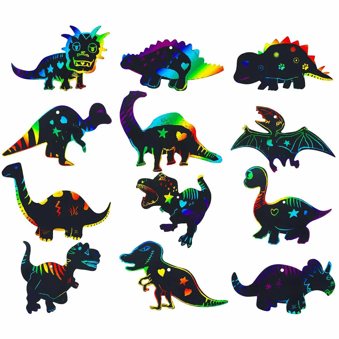 48 szt. zdrapywania karty kreatywne dinozaury papier artystyczny z 48 drewnianymi ołówkami i 48 wstążkami na przyjęcie urodzinowe, dekoracja DIY