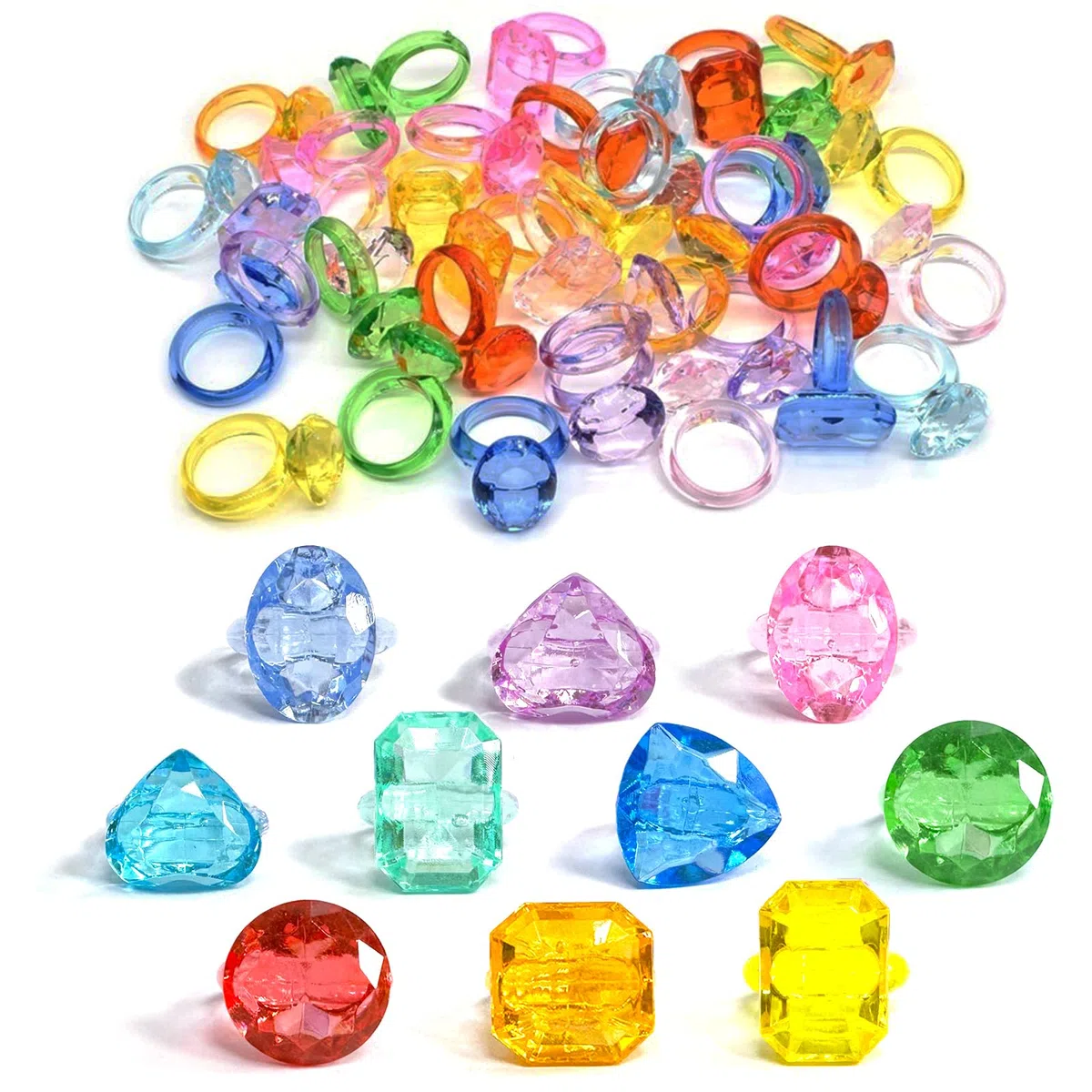 Plastikowe pierścionki akrylowe, różne kształty, różne kolory, diamentowe pierścionki, na imprezę | zabawka karnawałowa | torba upominkowa | Birthday for Girl/Kids