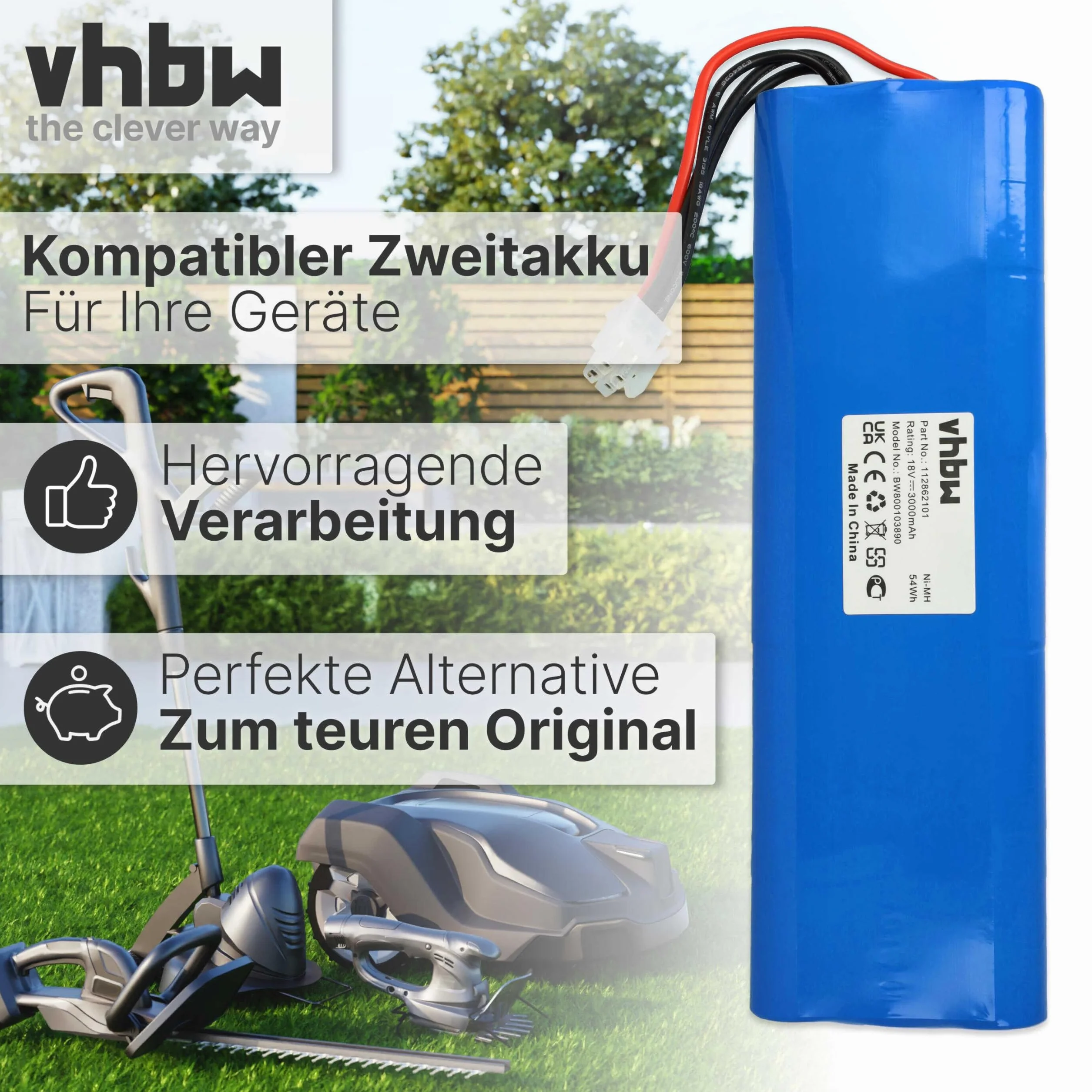 vhbw Akumulator NiMH 3000 mAh 18 V do Husqvarna Automower 210C 220AC 230ACX 260ACX G2