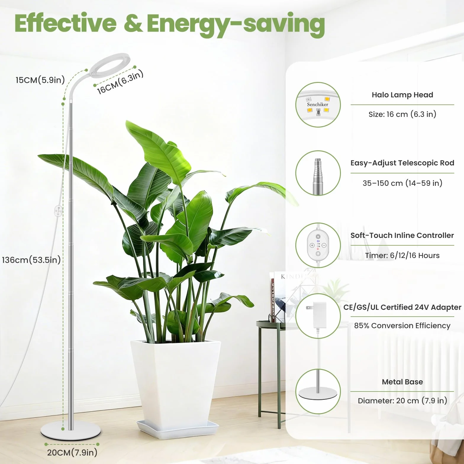 LUMILEDS LED Grow Light 24V Pełne Spektrum 660nm 15W 260 µmol/s/m² 16 cm z Timerem i Ściemnianiem