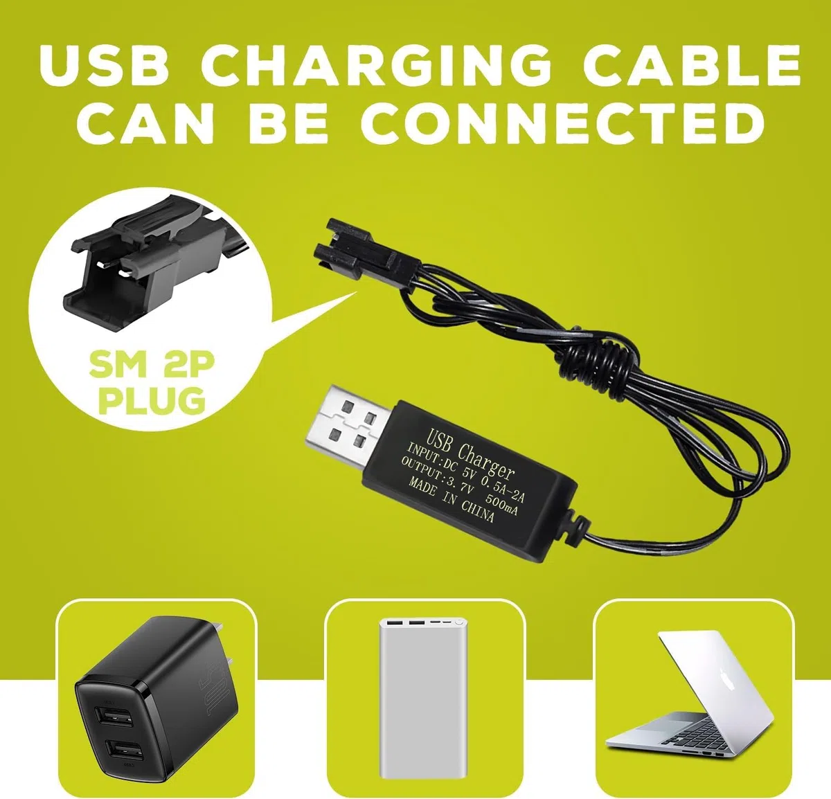 YUNIQUE GREEN-CLEAN-POWER Akumulator litowo-jonowy 3,7 V 1600 mAh ze złączem SM-2P + kabel USB - kompatybilny z samochodami RC 9962 8837 i samochodami inżynieryjnymi