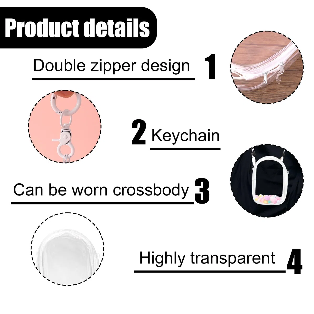 Przezroczysta Gablota na Figurki, Etui Ochronne Pluszową Lalkę Torba Przechowywania Uchwyt Przenośna Torba z PVC Ramię Pokrowiec Lalkę z Brelokiem na Akcesoria Lalek 15cm/17cm (Biały)