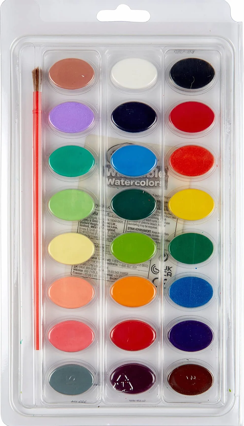 CRAYOLA - Zmywalne farby akwarelowe z pędzelkiem dla dzieci, 24 różne odcienie, zestaw do spędzania wolnego czasu, 53-0524