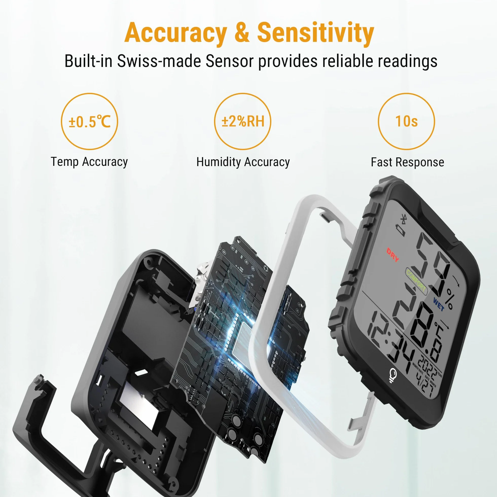 ThermoPro TempPro Termometr pokojowy z higrometrem Bluetooth dokładność 0,2℃ lampka nocna