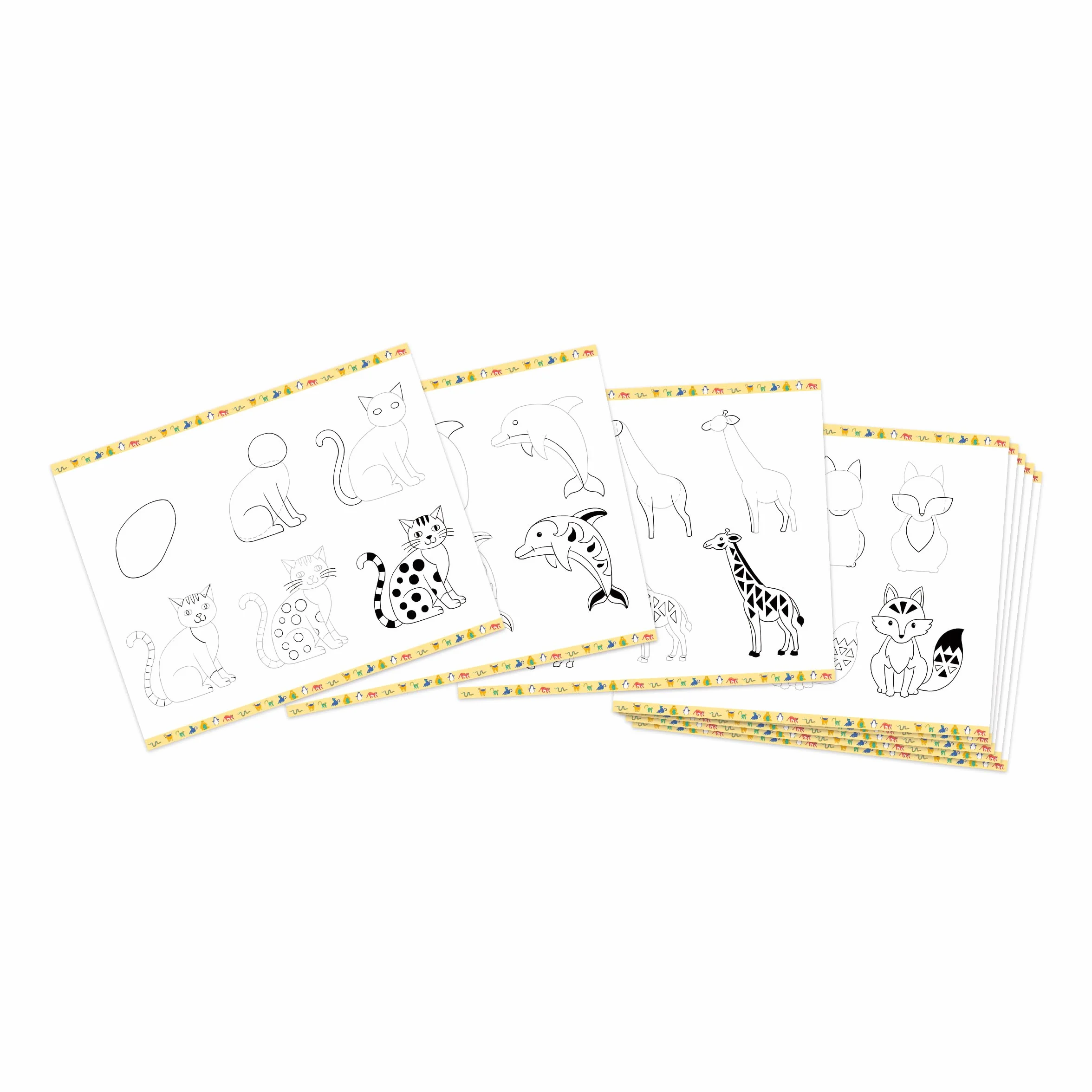 Janod - Step by Step Drawing - Nauka rysowania - 20 modeli zwierzęcych - zestaw do rysowania dla dzieci - nauka rysowania i koncentracji - od 6 lat - J09155