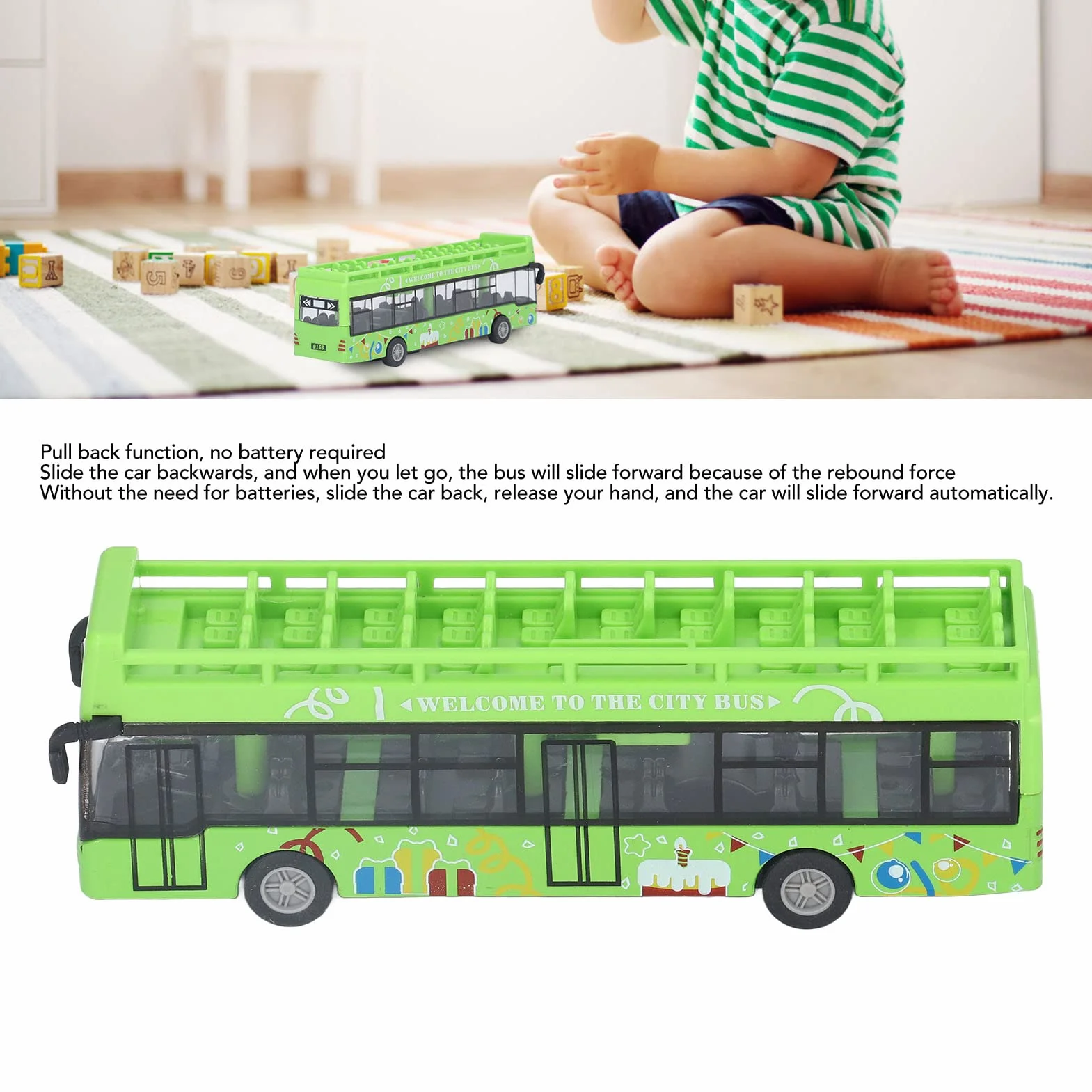 Zielony Autobus, Stop Stopu Wysokiej Symulacji Metalowy Autobus Typu Pull-back Zabawka dla Dzieci dla Dzieci(Zielony)
