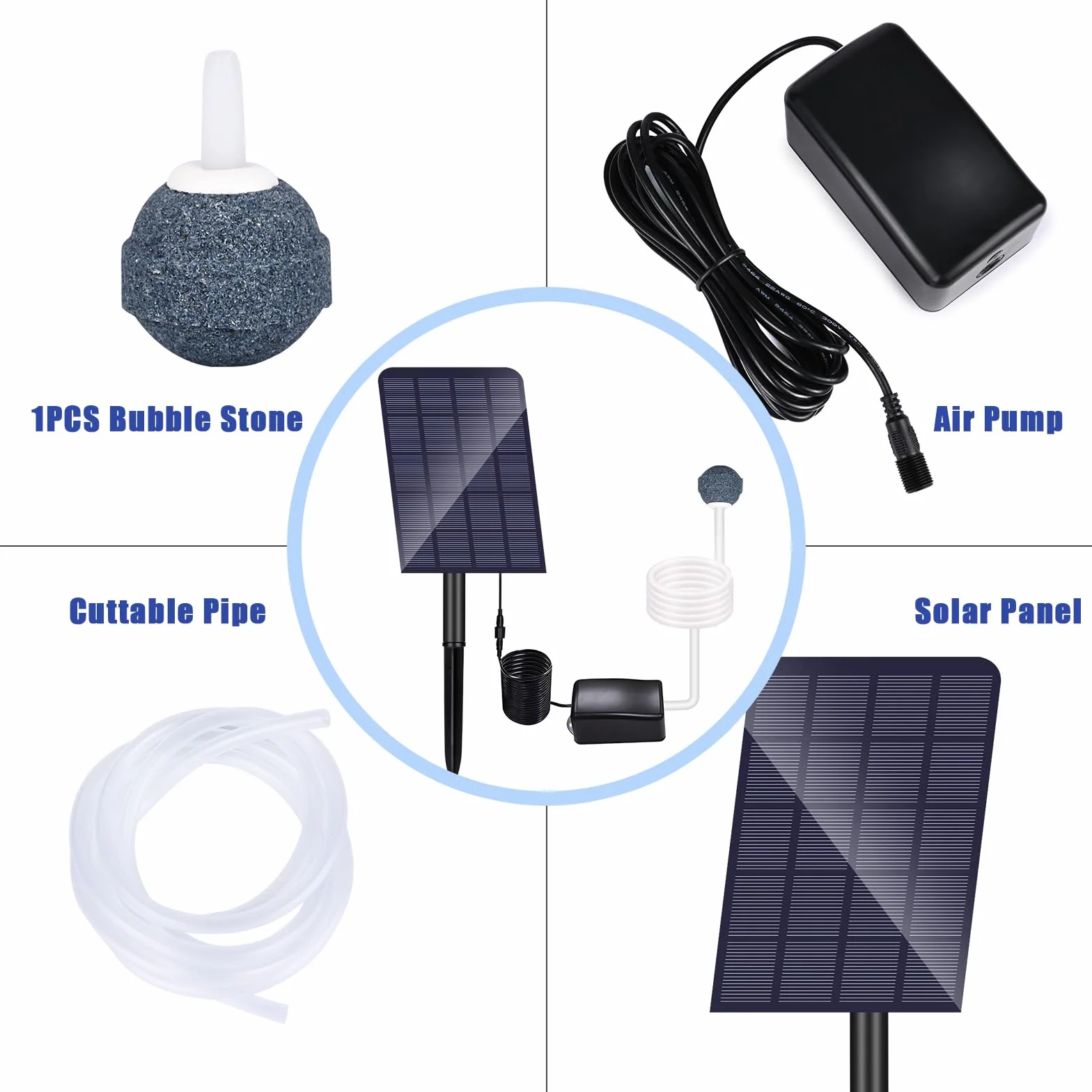 GuKKK Aerator solarny do basenu 2 W, pompa tlenowa z kamieniem powietrznym do stawów i akwarium