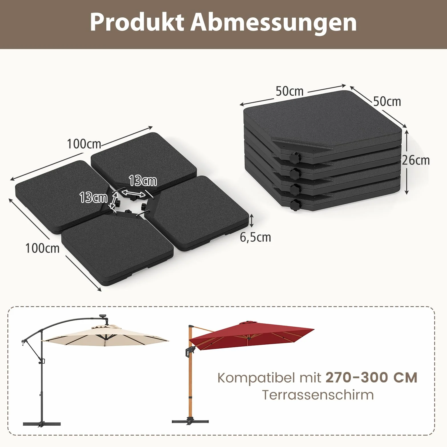 COSTWAY Stojak na parasol ogrodowy 60 l / 84 kg, podstawa 4-częściowa, do napełnienia wodą lub piaskiem