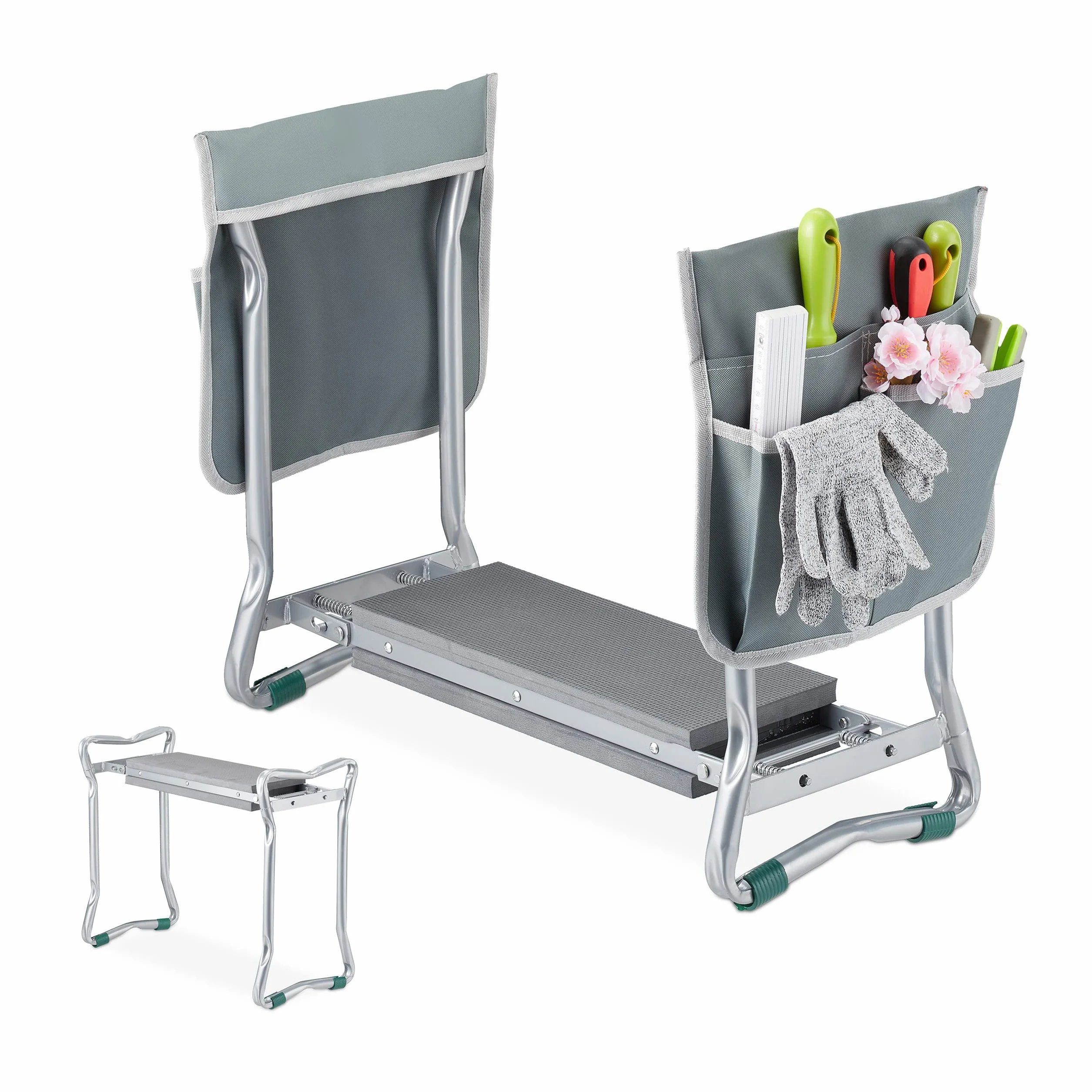 Relaxdays Ławka na kolana składana do 150 kg wyściełana srebrna szara