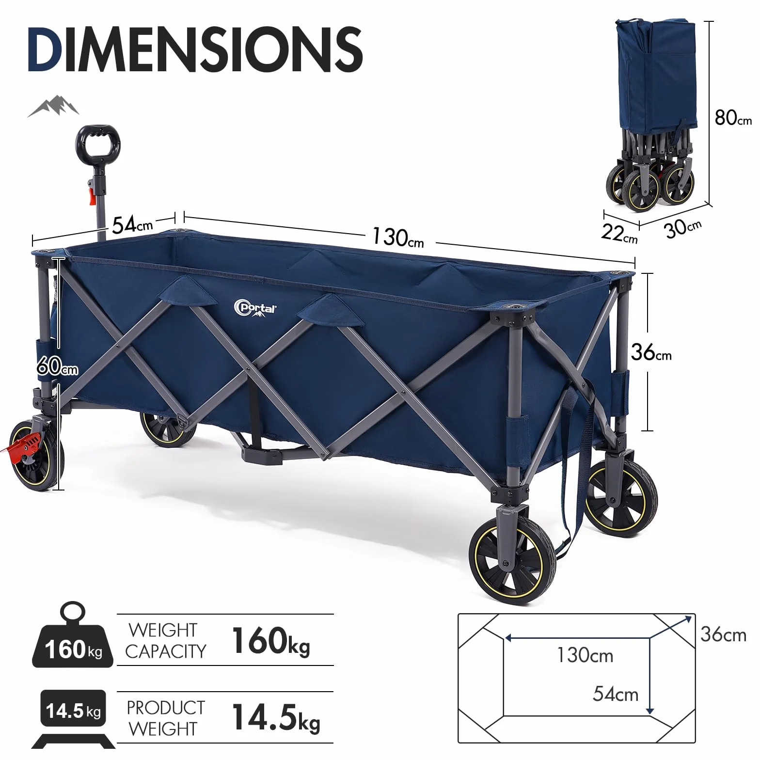 Składany wózek transportowy XXXL 400 l, 160 kg, niebieski