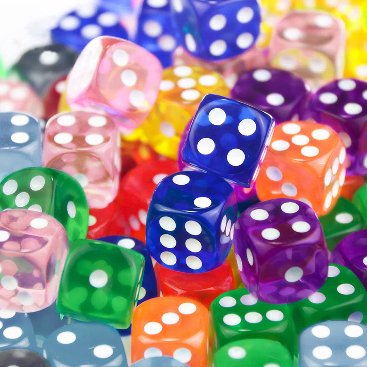 Zestaw 100 sztuk, 14 mm solidne kości do gry w 10 kolorach, 6-stronne akrylowe kości, półprzezroczyste zaokrąglone rogi, do RPG MTG DND i innych gier stołowych, gier w kości, nauczania