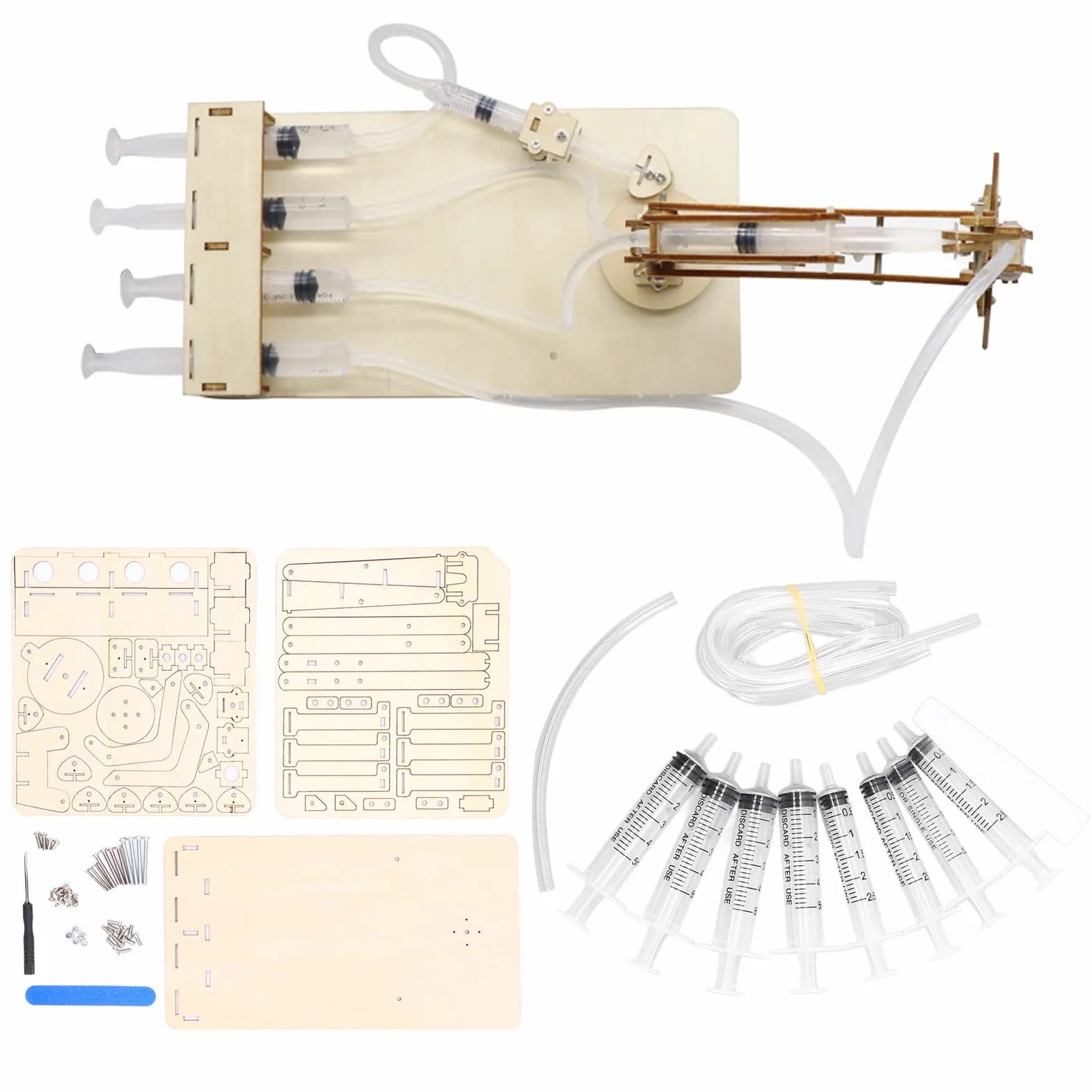 Ramię Robota Hydrauliczne DIY Zestaw Drewniany dla Dzieci Edukacyjne Zabawki Budowlane STEM z Mechanicznymi Szczękami Zestaw Do Składania Zabawka Edukacyjna Dla Małych Inżynierów