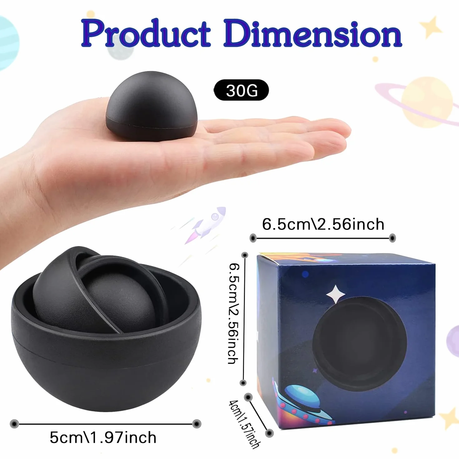 3D Infinite Flip Fidget, Dekompresja 3D Ball, niepokój Relief i palce Stres Zwalniające Zabawki sensoryczne Zabawki ADHD Toys Interaktywne zabawki dla dzieci Dorosłych i Czarny