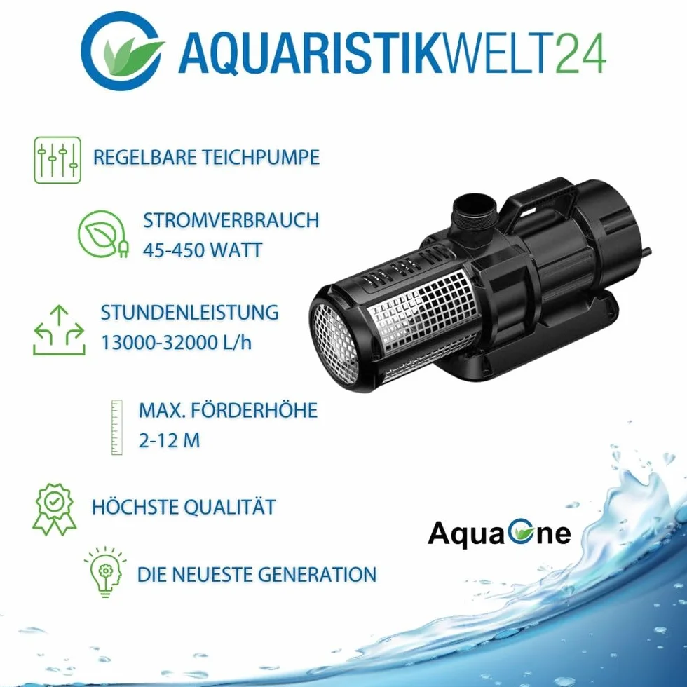 AquaOne CET-35000T Eco pompa do oczka wodnego, regulowana 45-450 W, 13000-32000 l/h
