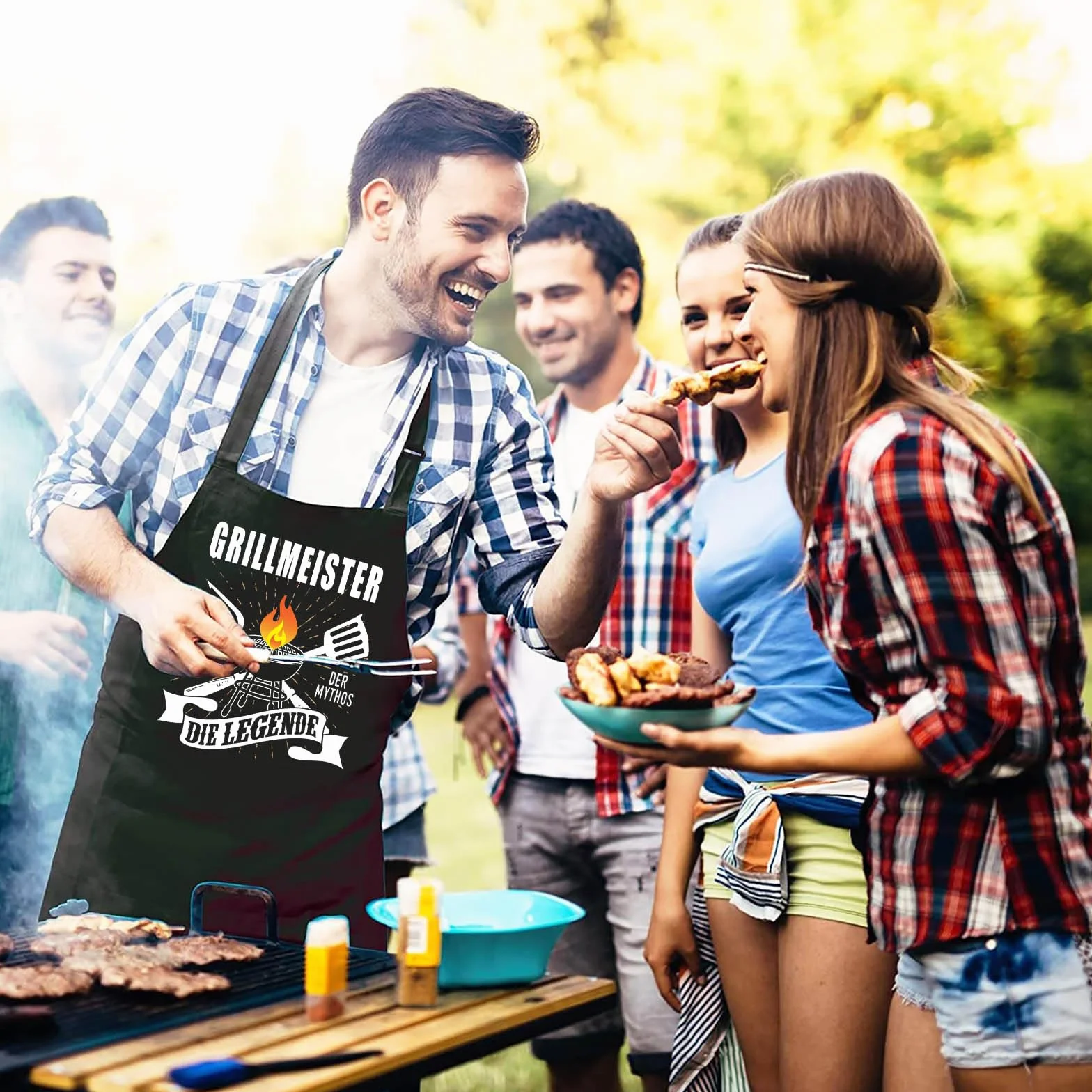 Fartuch grillowy dla mężczyzn BBQ kuchenny zabawny czarny