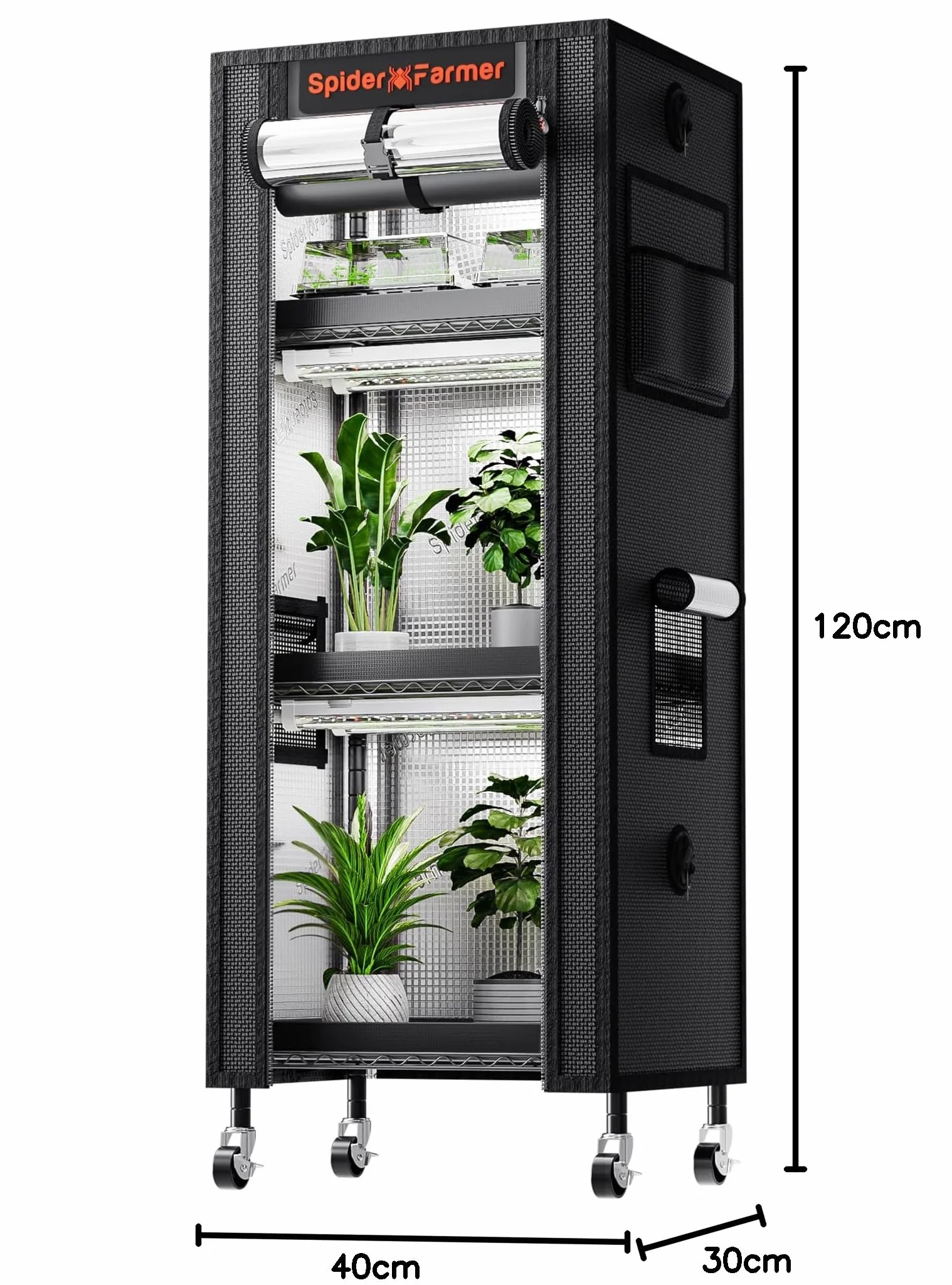 Spider Farmer 4-piętrowy regał z lampą LED do uprawy 30 cm pełne spektrum 40x30x120CM