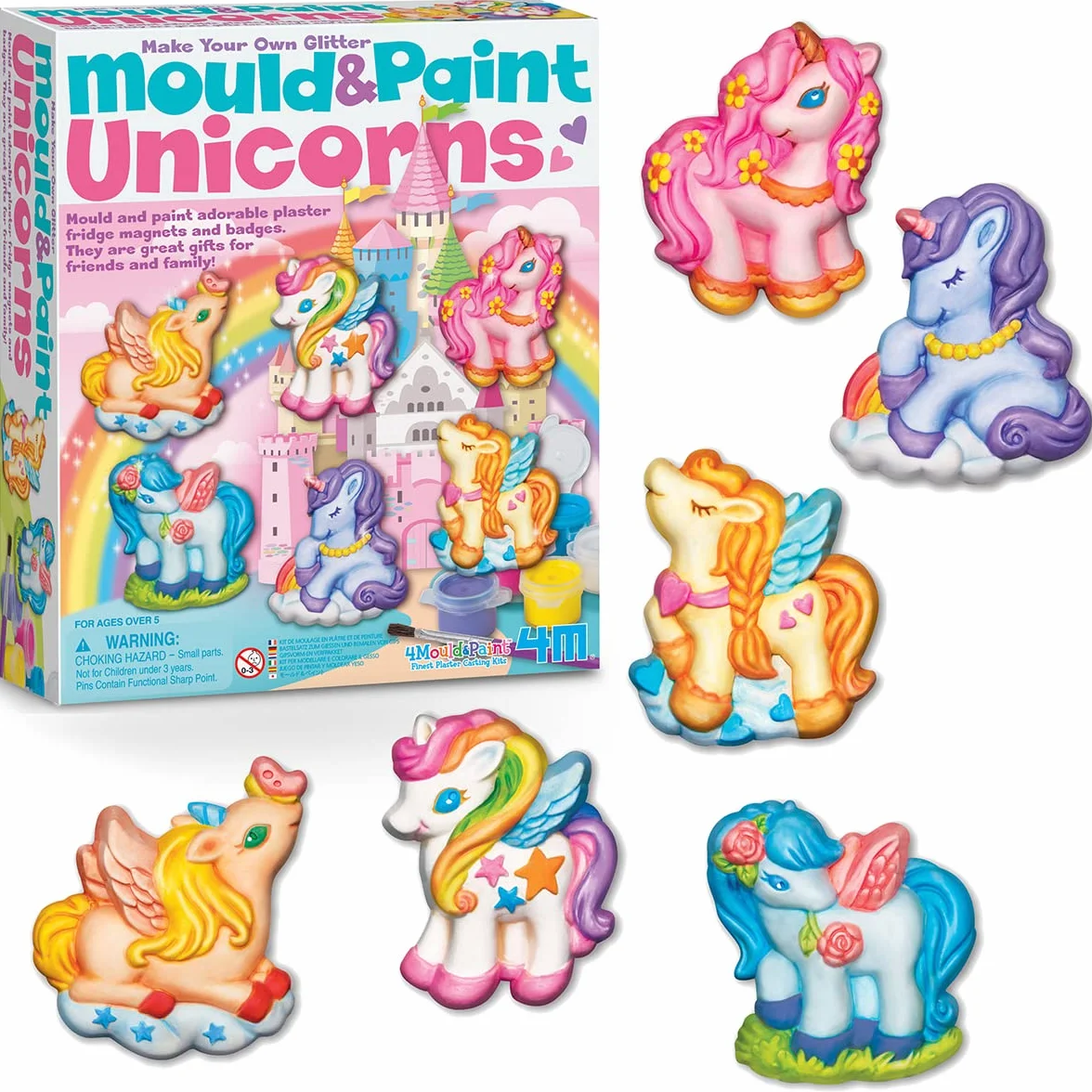 4M, Mould and Paint Unicorns, Mould and Paint Fridge Magnets and Badges, Unicorn Themed Craft Activity, Kids Ages 5+