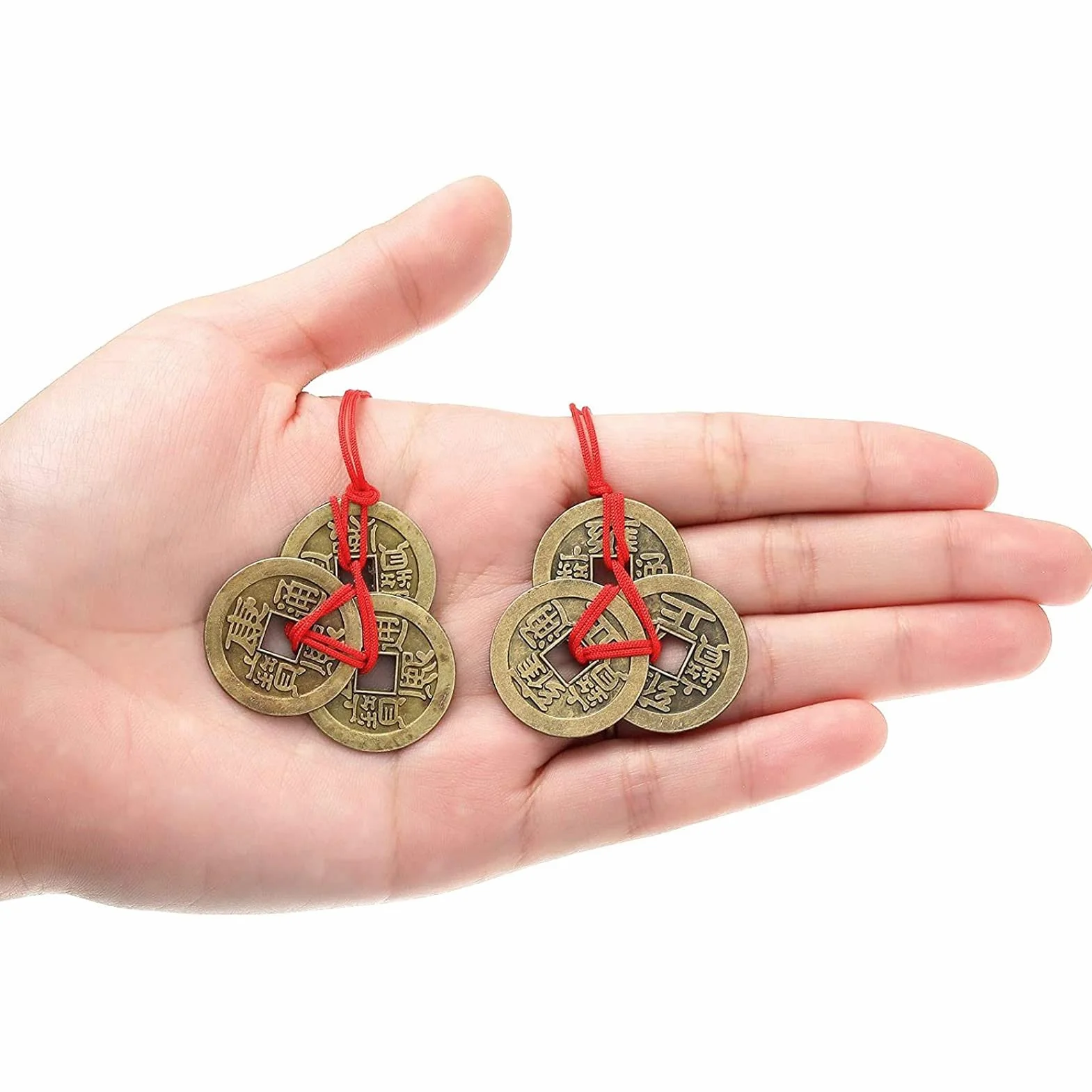 Monety Feng Shui na szczęście z czerwonym sznurkiem 10 sztuk