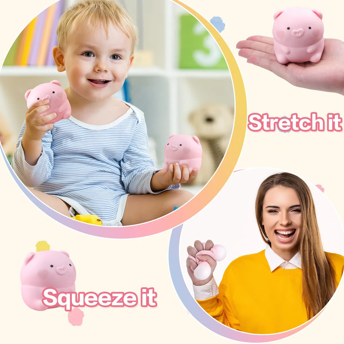 Anboor Zabawka do quishies ze świni, rozciągliwa zabawka dla dzieci i dorosłych, jako prezent urodzinowy