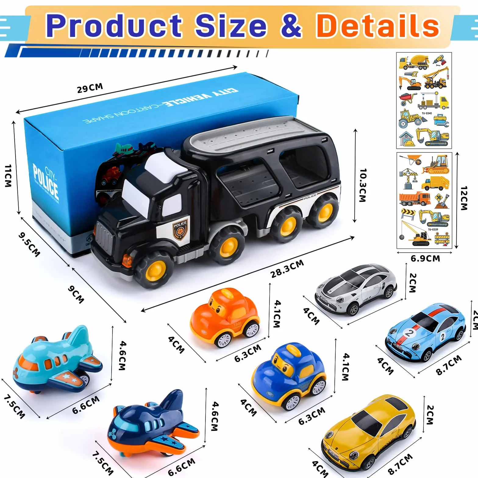 Zestaw Zabawek 8w1 Auto Ciężarówka Transporter z Światłem i Muzyką dla Chłopców i Dziewczynek 1 2 3 4 5 lat, Idealna Toy Gift na Urodziny, Dzień Dziecka, Święta