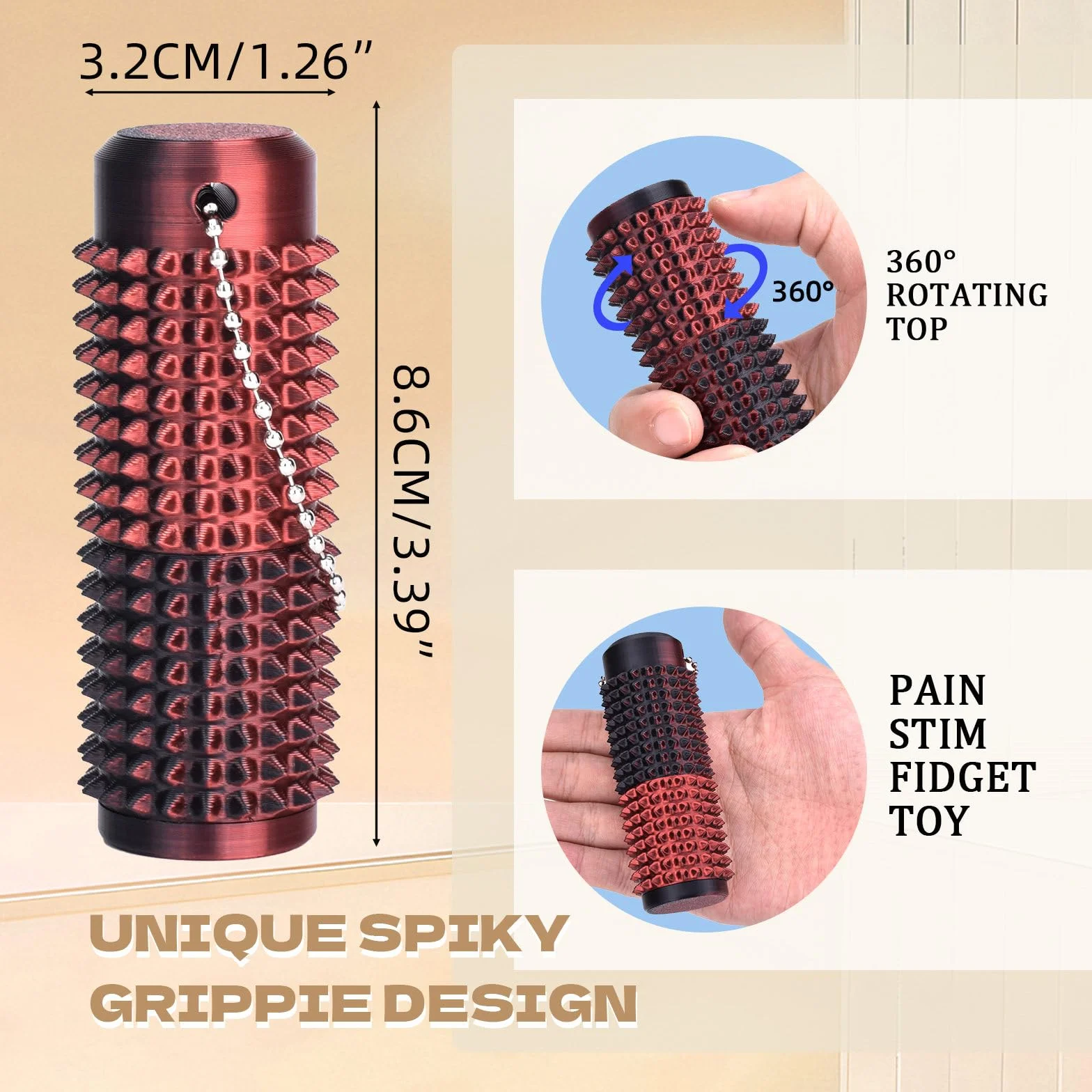 ATOMUS 2 szt. Scrollable Ouchies fidget Zabawka Spiky Grippie Stim Breloczek do kluczy Ból Stim Fidget Breloczek do kluczy Spiky Zabawka sensoryczna