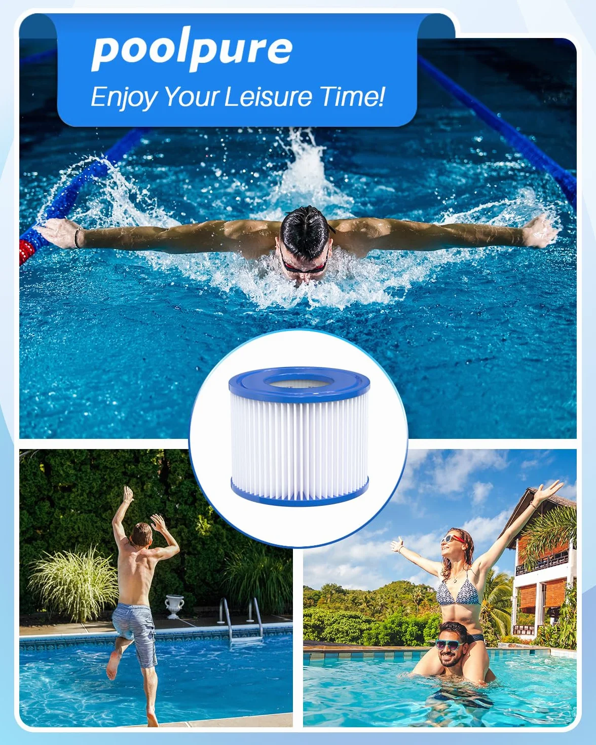POOLPURE Filtr VI do basenu, wkłady filtrujące, WhirlpoolMiami Monaco, Coleman SaluSpa 90352E (12 szt.)