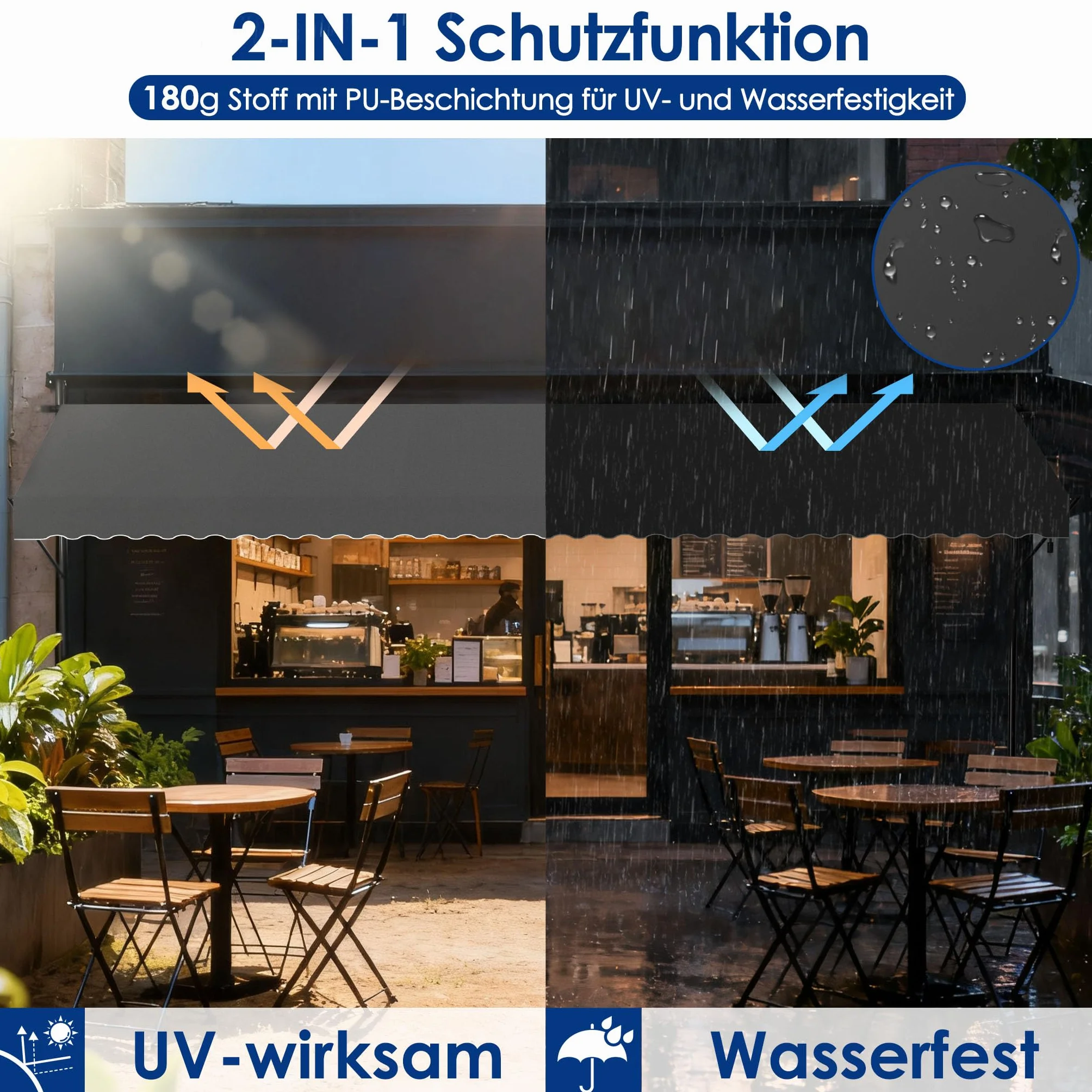 Markiza zaciskowa z korbą 350 cm – balkonowa regulowana UV ochrona przed słońcem