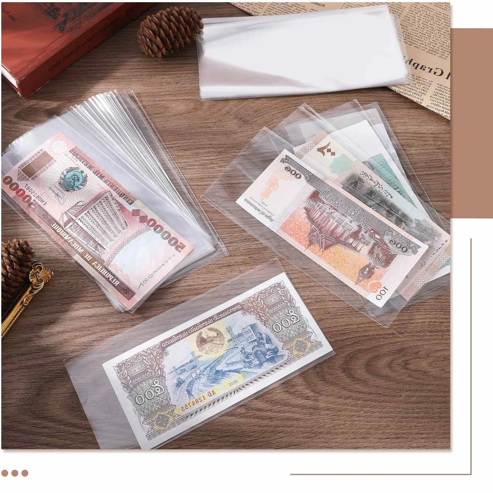 Papierowe etui na banknoty 100 sztuk przezroczyste rękawy do zbierania walut odporne na zarysowania