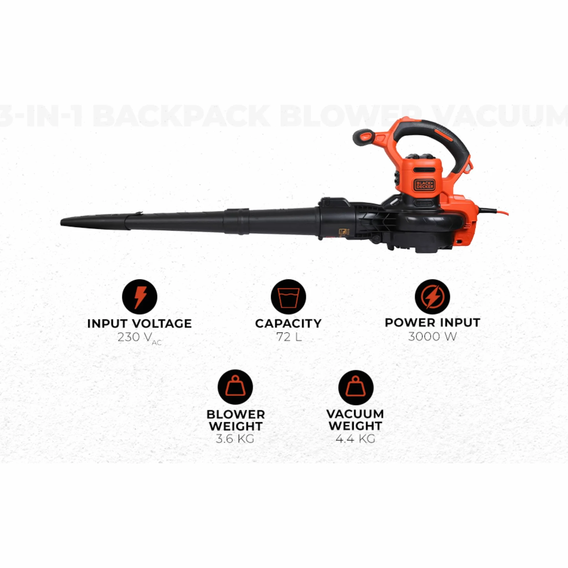 BLACK+DECKER BEBLV300-QS Elektryczny Odkurzacz do Liści 3 w 1 3000 W 72 L