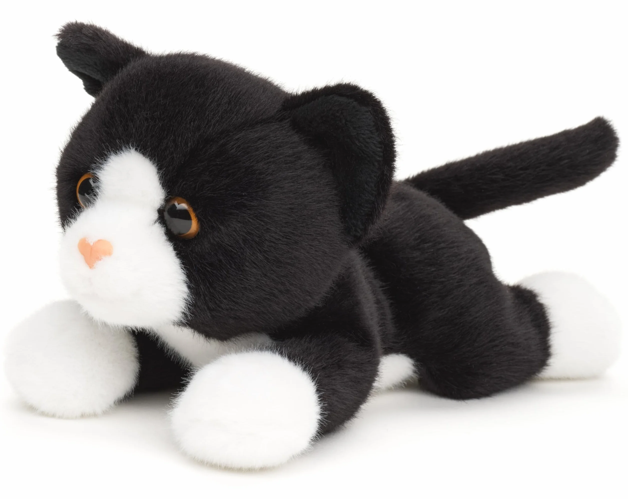 Uni-Toys - Kot czarno-biały, leżący - 20 cm (długość) - pluszowa zabawka, przytulanka