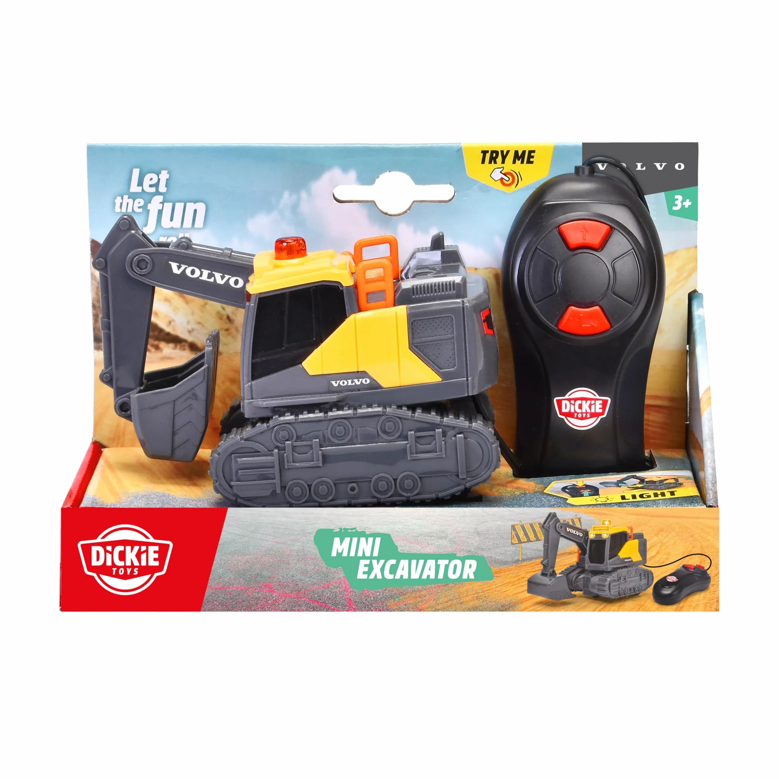 Dickie Toys 203722013 VOLVO Koparka, sterowany pojazd budowlany z pilotem, światła, ruchome ramię 14cm