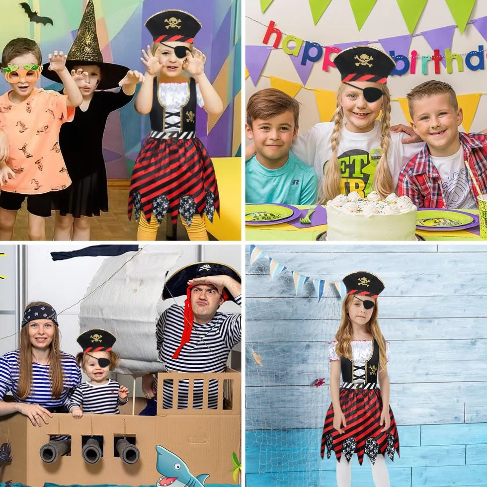 Aomig Kostium Piracki dla dzieci, 3-częściowy akcesoria do stroju pirata, kapelusz piracki, bajkowa sukienka na Halloween, karnawał