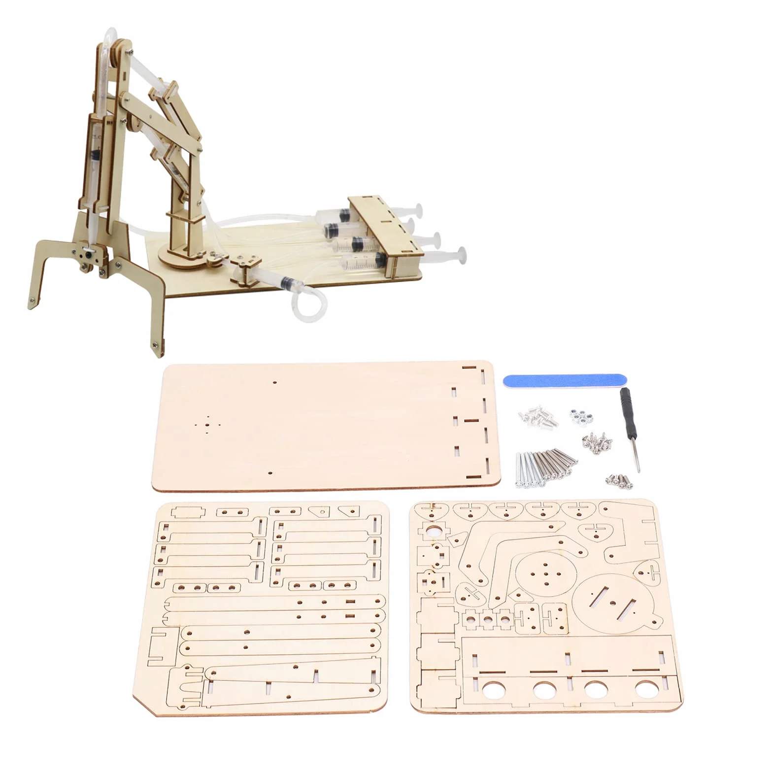 Ramię Robota Hydrauliczne DIY Zestaw Drewniany dla Dzieci Edukacyjne Zabawki Budowlane STEM z Mechanicznymi Szczękami Zestaw Do Składania Zabawka Edukacyjna Dla Małych Inżynierów
