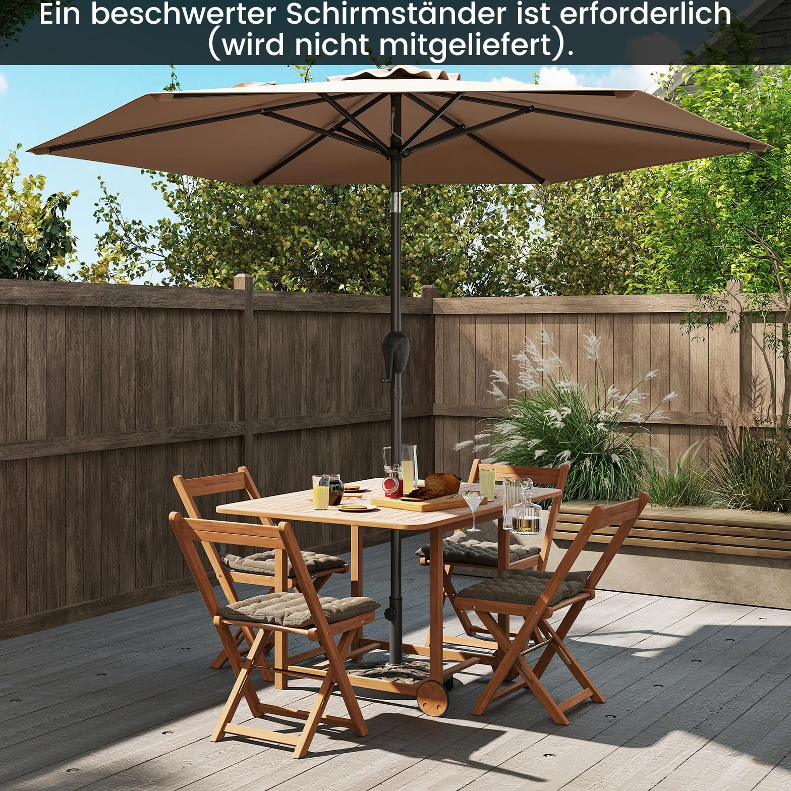 COSTWAY Parasol przeciwsłoneczny 265 cm z korbą obustronnie zginany 30° parasol tarasowy 18 żeber z włókna szklanego aluminiowy drążek