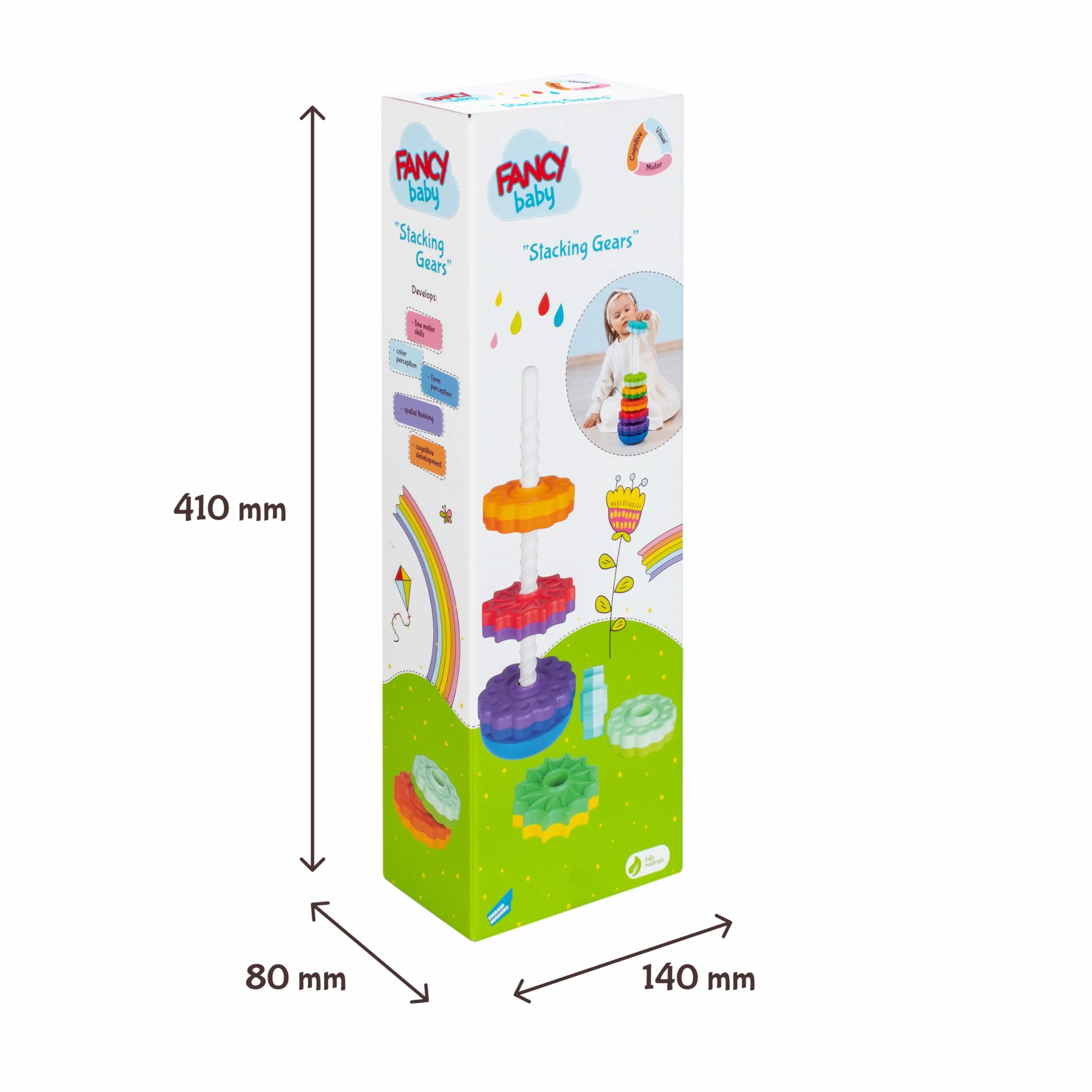 FANCY BABY Wieża do Układania w Stos 40 cm w Kolorach Tęczy Montessori, Gigantyczna Piramida dla Niemowląt, Zabawka z Pierścieniami do Układania dla Dzieci 1 2 3 Lat