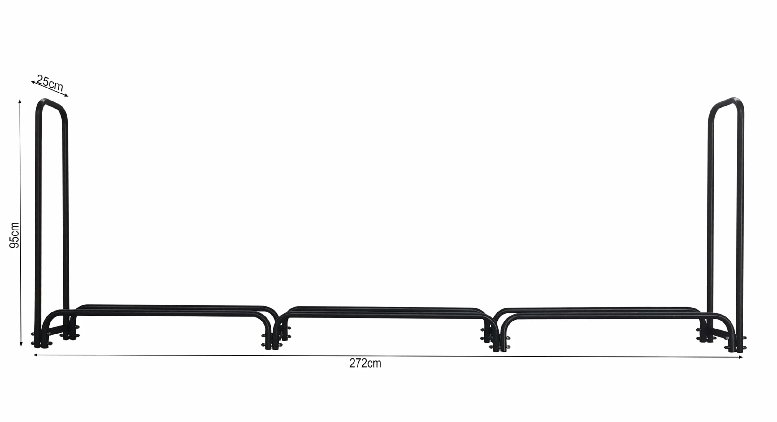 QUICK STAR Metalowy regał na drewno kominkowe antracyt 272 x 25 x 95 cm stojak na drewno opałowe 1,0 m³ 1,5 SRM