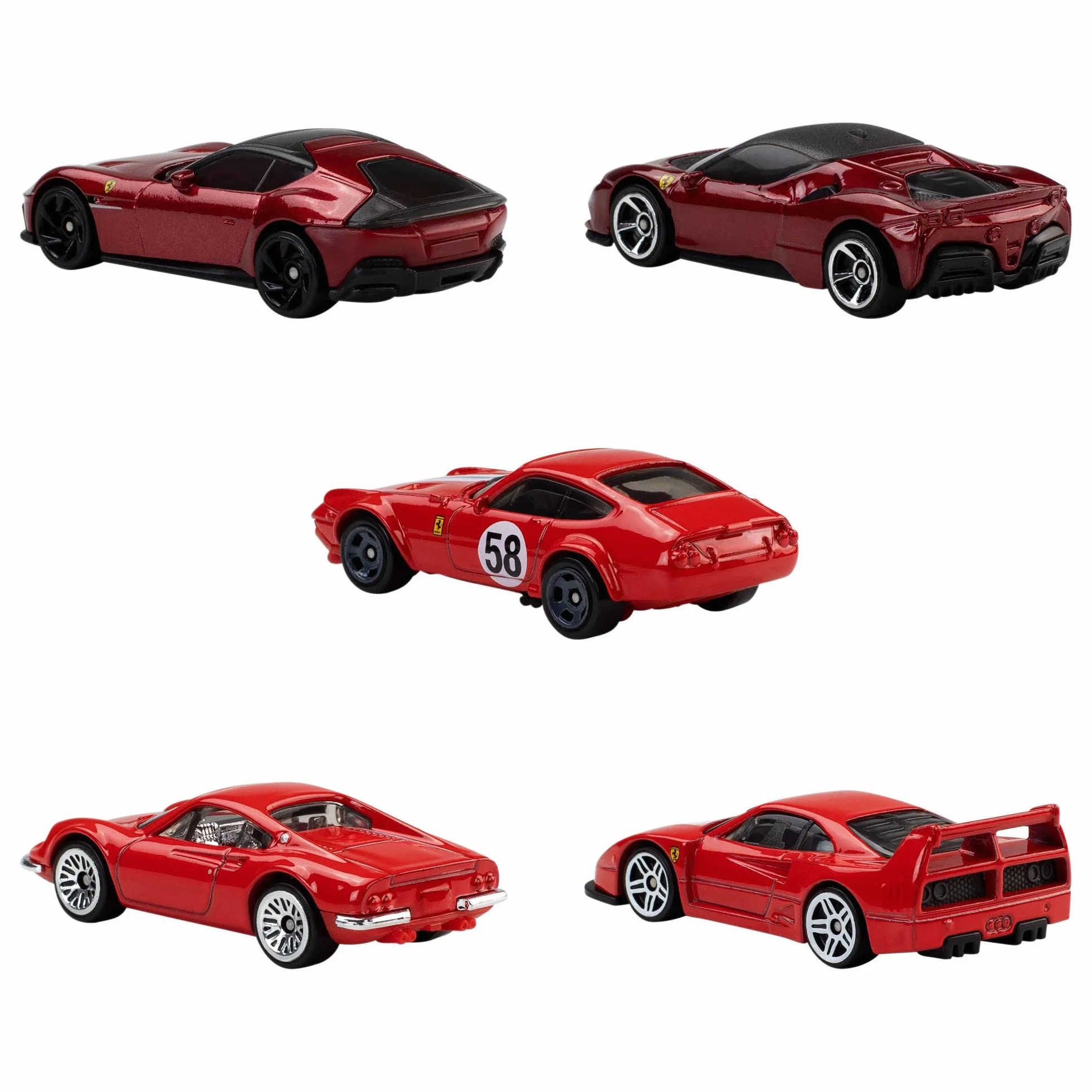 Hot Wheels Ferrari Samochodziki 5-pak, metalowe auta, oficjalnie licencjonowane samochody zabawki Ferrari w skali 1:64 do zabawy i kolekcjonowania, zabawki dla dzieci 3+, JLN12