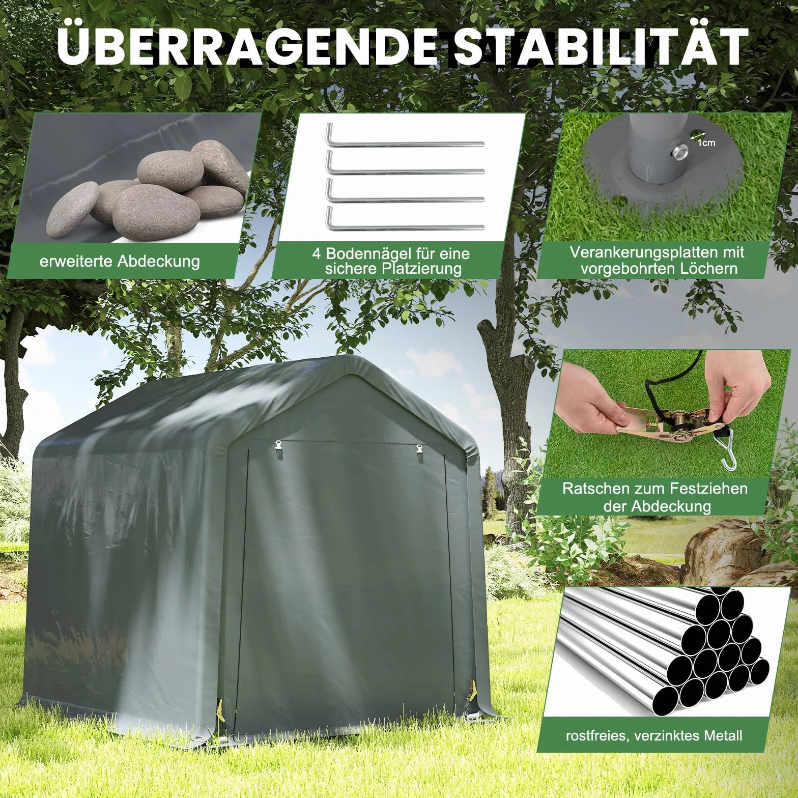 GOPLUS Namiot garażowy 240x195x214 cm odporna na warunki atmosferyczne z zwijanymi drzwiami metalową ramą