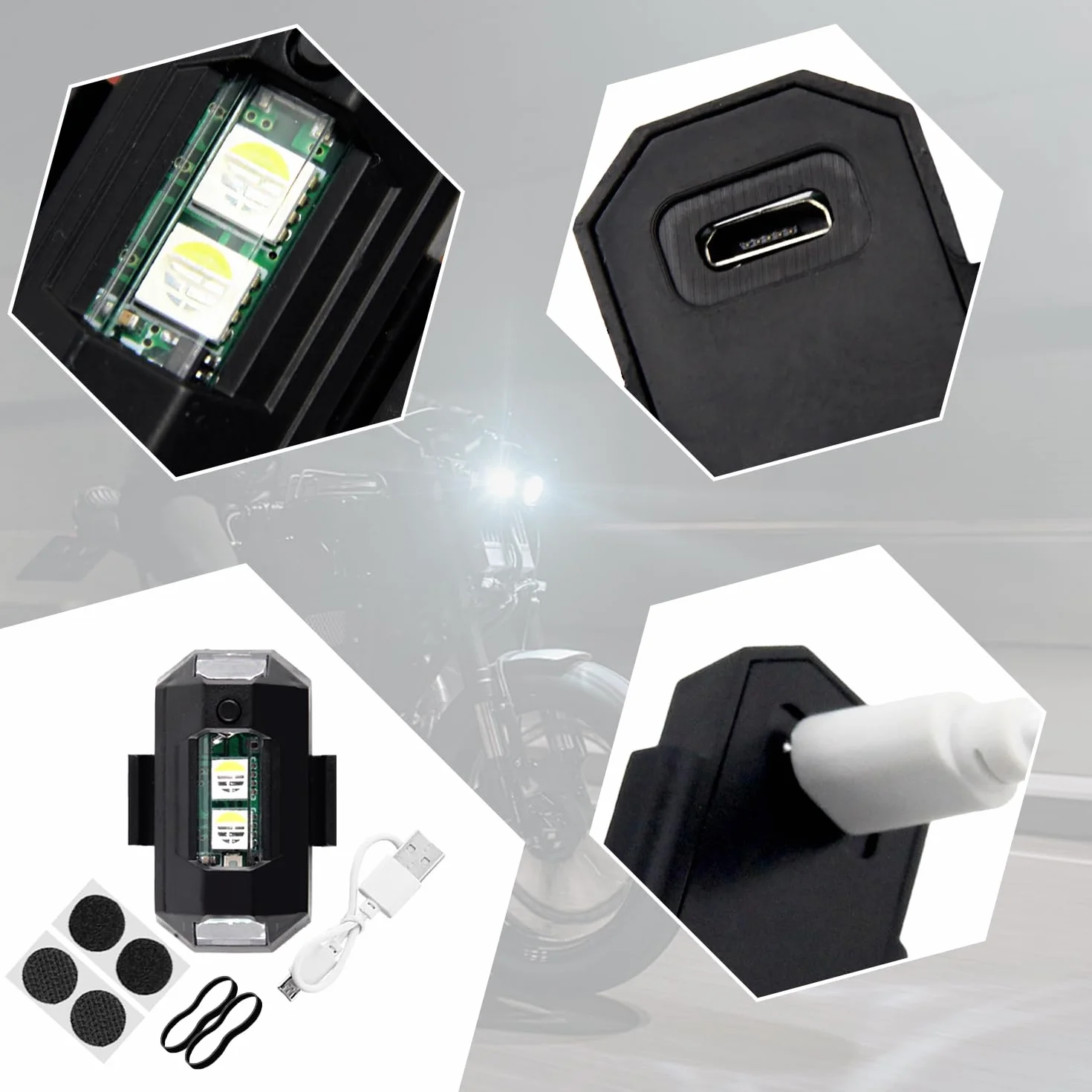 Światło stroboskopowe, 7 sztuk, światło stroboskopowe, LED, antykolizyjne, 7 kolorów z ładowaniem USB, migające światło LED, odpowiednie do motocykli, samochodów, samochodów RC, dronów
