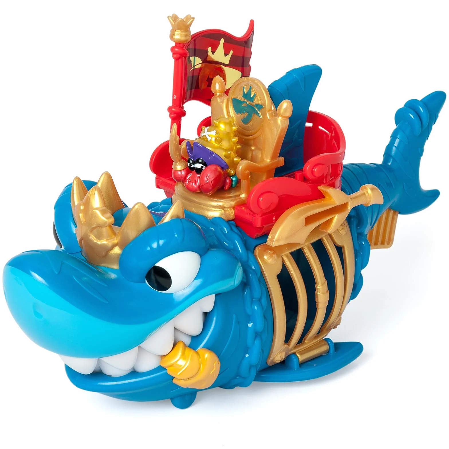 PIRATIX ADVENTURE WORLD King Shark– Przegubowy rekin, z klatką, aby schwytać rywali Piratix. Zawiera 1 rekin, 1 ekskluzywny skarb, 1 ekskluzywny Piratix i 1 akcesorium