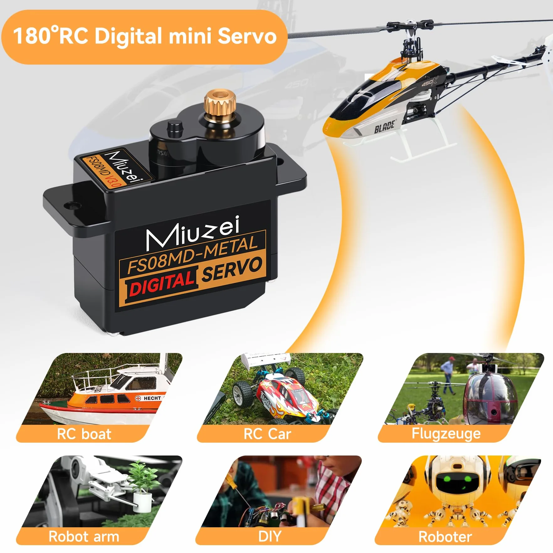 Miuzei Mini serwo RC cyfrowy serwomotor z metalową przekładnią do samochodu 1/24 SCX24 AX24 Car Boot Robot ramię 5 V 180 stopni mikro silnik serwo kierownicy z uchwytem, rogiem mocującym i kablem 25