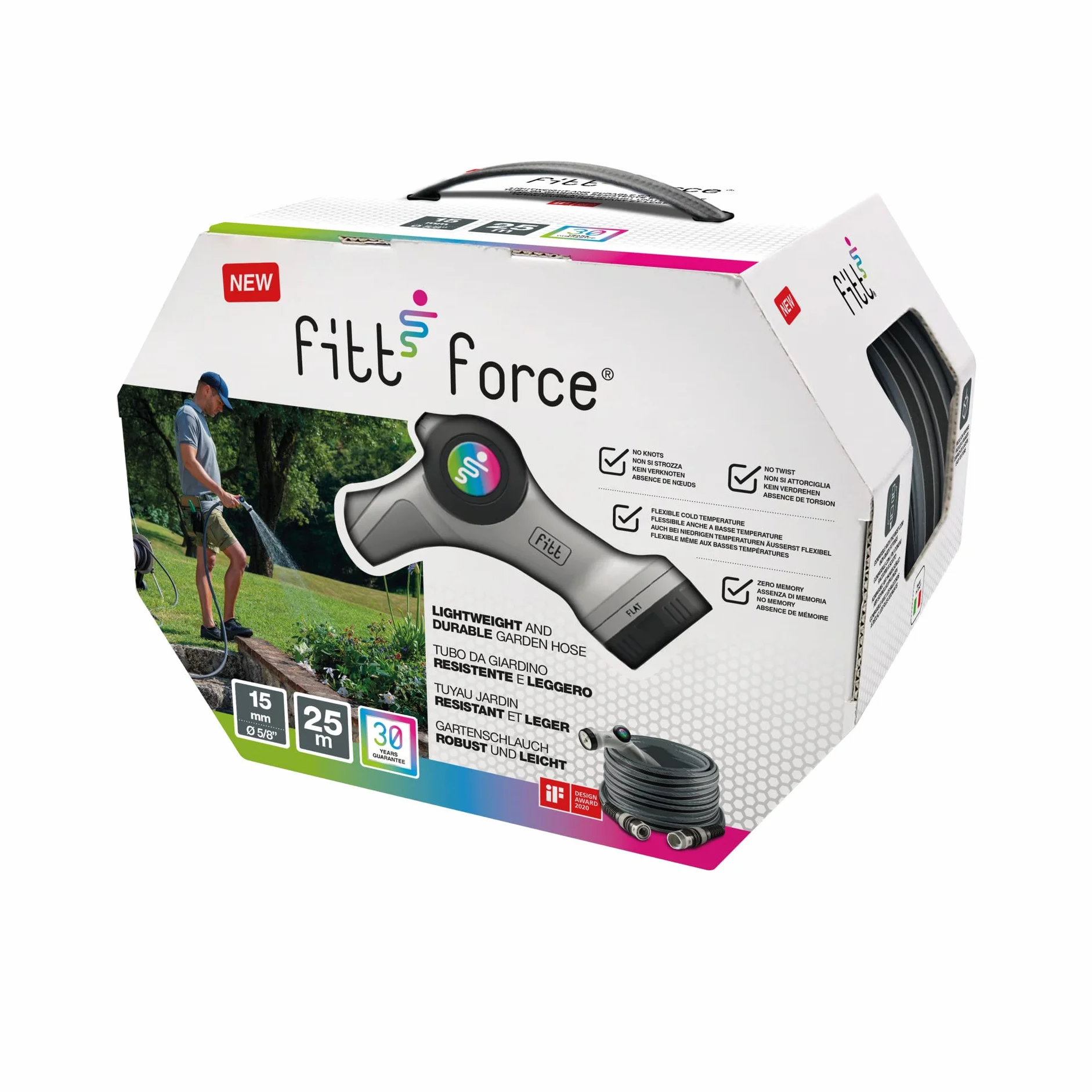 FITT FORCE 5/8" 25m Wąż Ogrodowy ze Złączkami i Pistoletem Wielostrumieniowym