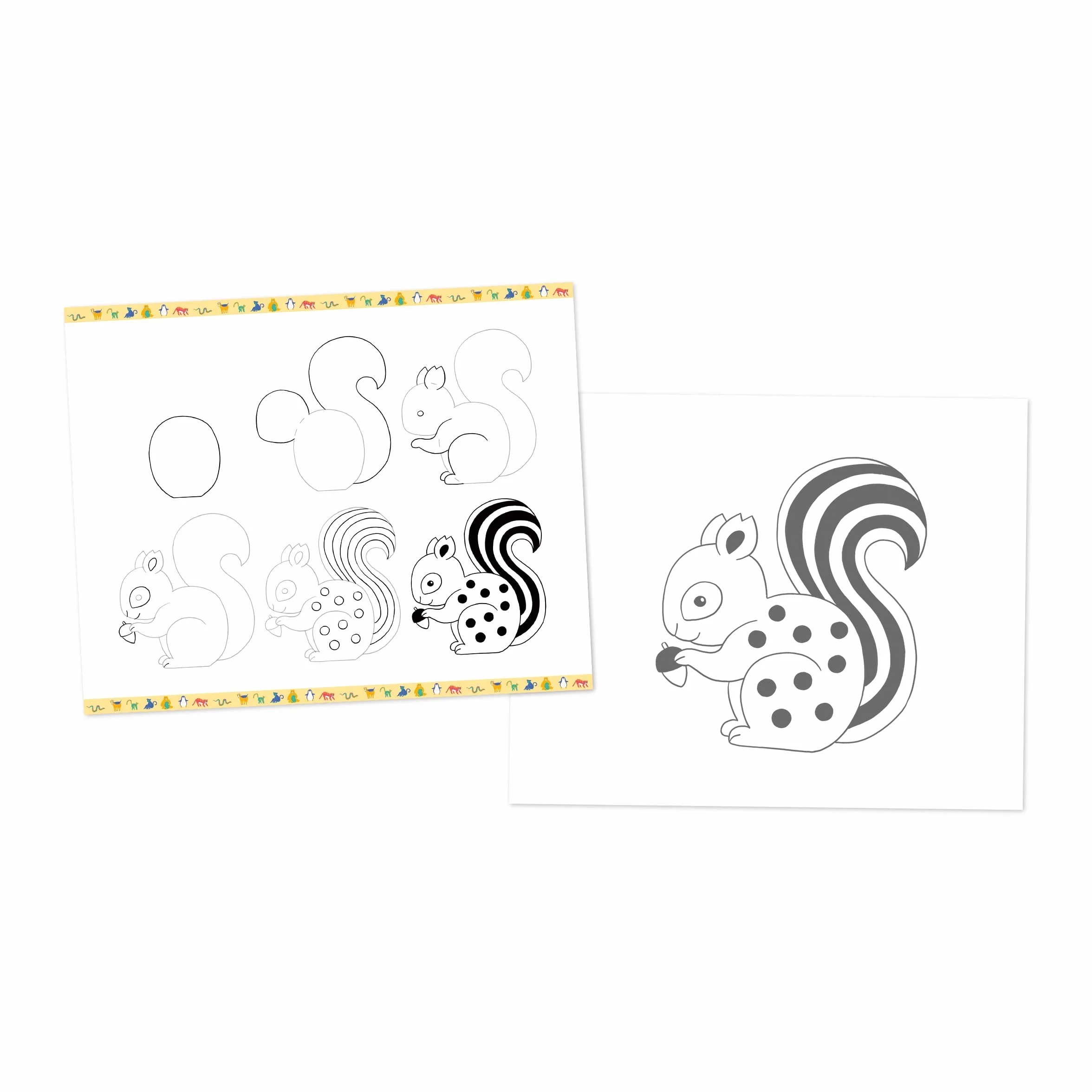 Janod - Step by Step Drawing - Nauka rysowania - 20 modeli zwierzęcych - zestaw do rysowania dla dzieci - nauka rysowania i koncentracji - od 6 lat - J09155