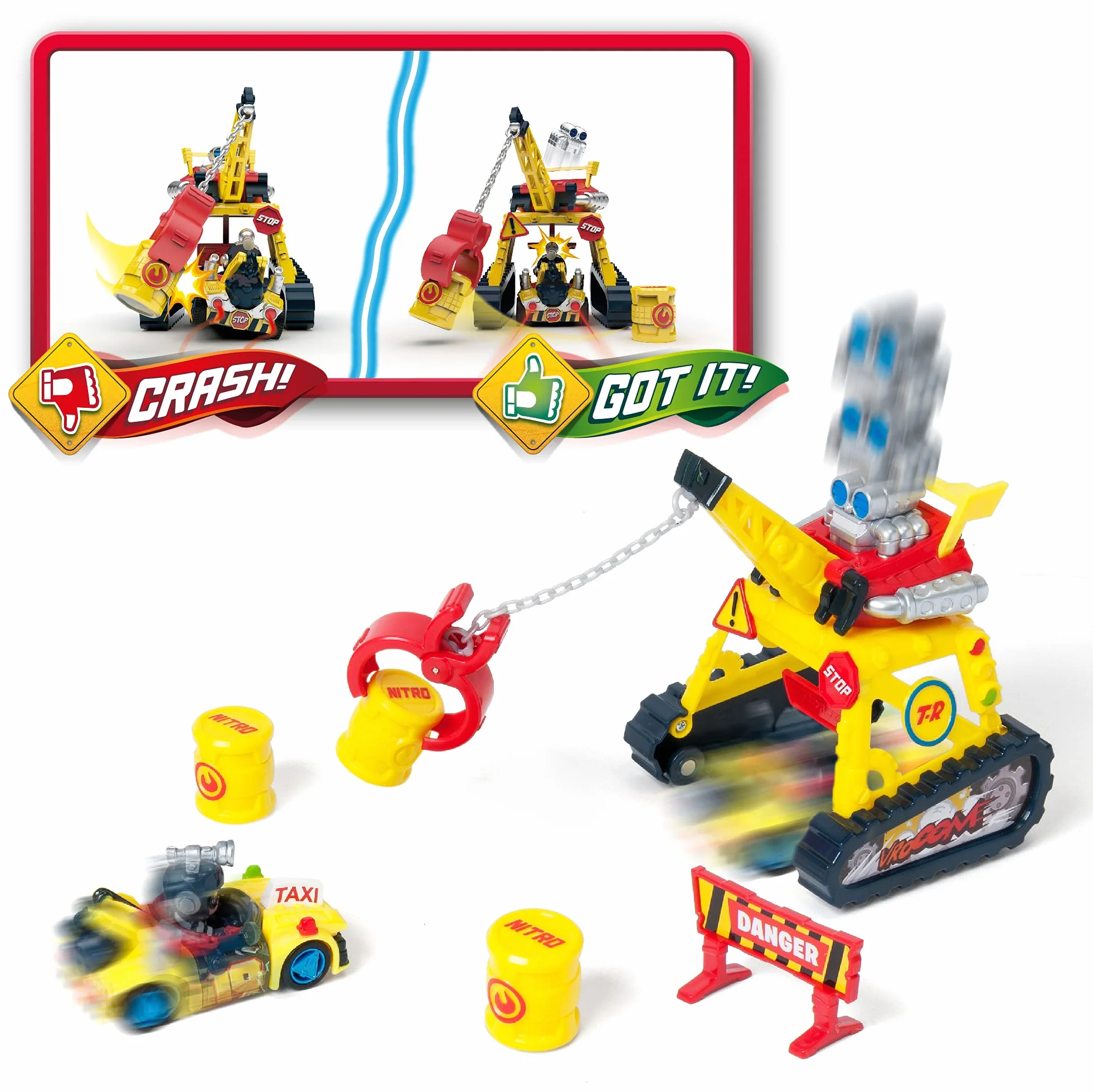 T-RACERS Turbo Crane – Dźwig ze szczypcami, ekskluzywny kierowca i auto oraz akcesoria. Tor dla zabawkowych samochodów.